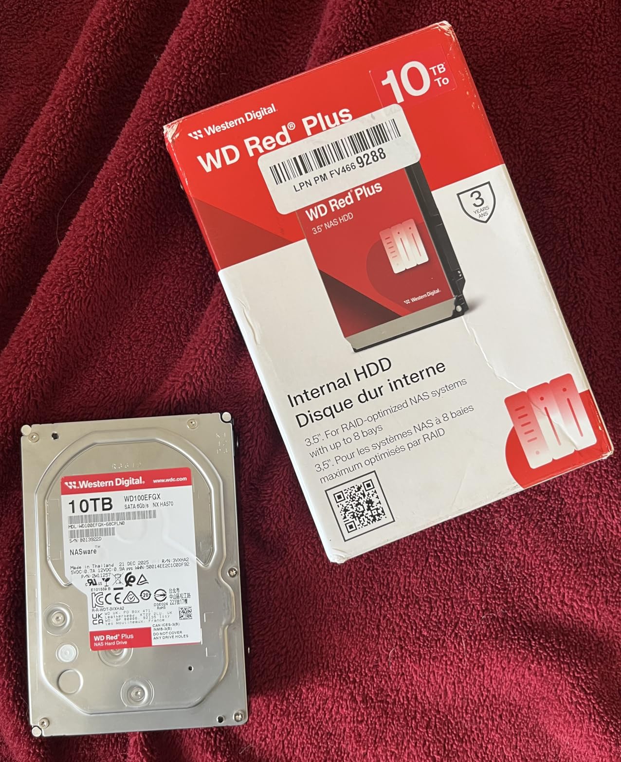 Western Digital 10TB WD Red Plus NAS Internal Hard Drive HDD - 7200 RPM, SATA 6 GB/s, CMR, 512 MB Cache, 3.5