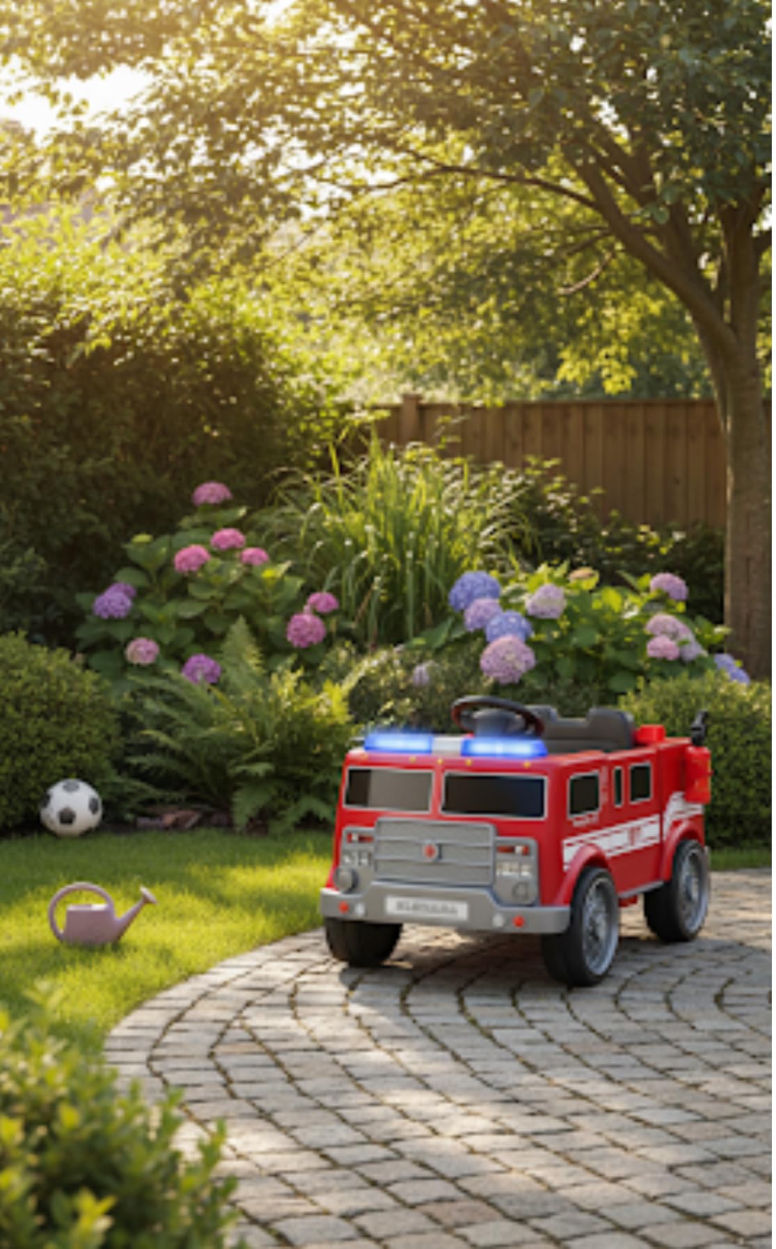 ELEMARA 12V Ride on Fire Truck, Electric Ride on Car for Kids,Battery Powered Toddler Car w/Parent Remote Control,Siren-Call,walkie-talkies, Flashing Lights,Fire Extinguishers, Bluetooth,Music,UBS. customer photo 1