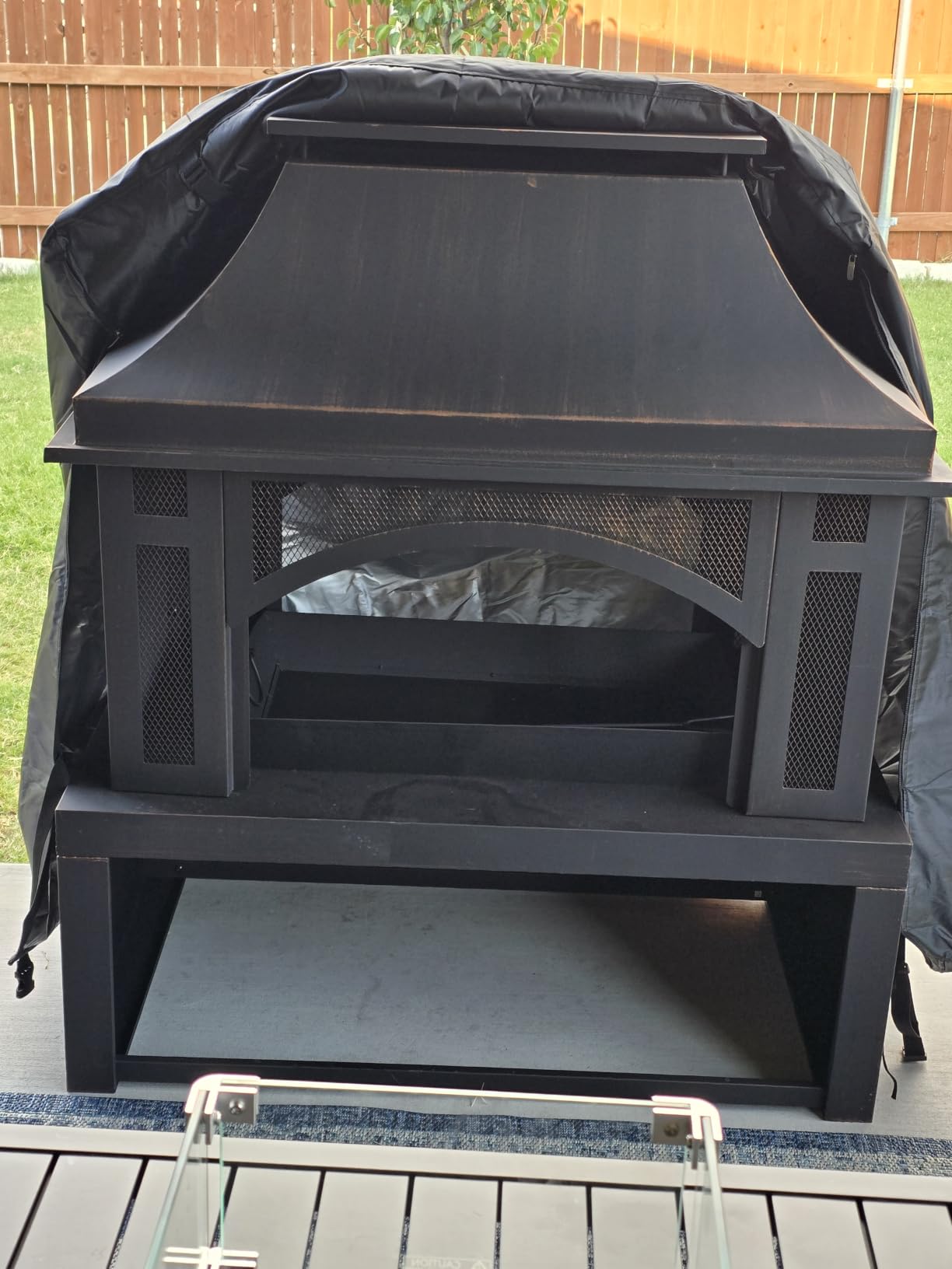 Panovue 39 Inch Fire Pits with Outdoor Chimney and Wood Storage | Large Outdoor Fireplace, Mesh Spark Screen, Fire Poker Included, Built-In Log Storage, For Backyard Patio Camping customer photo 1