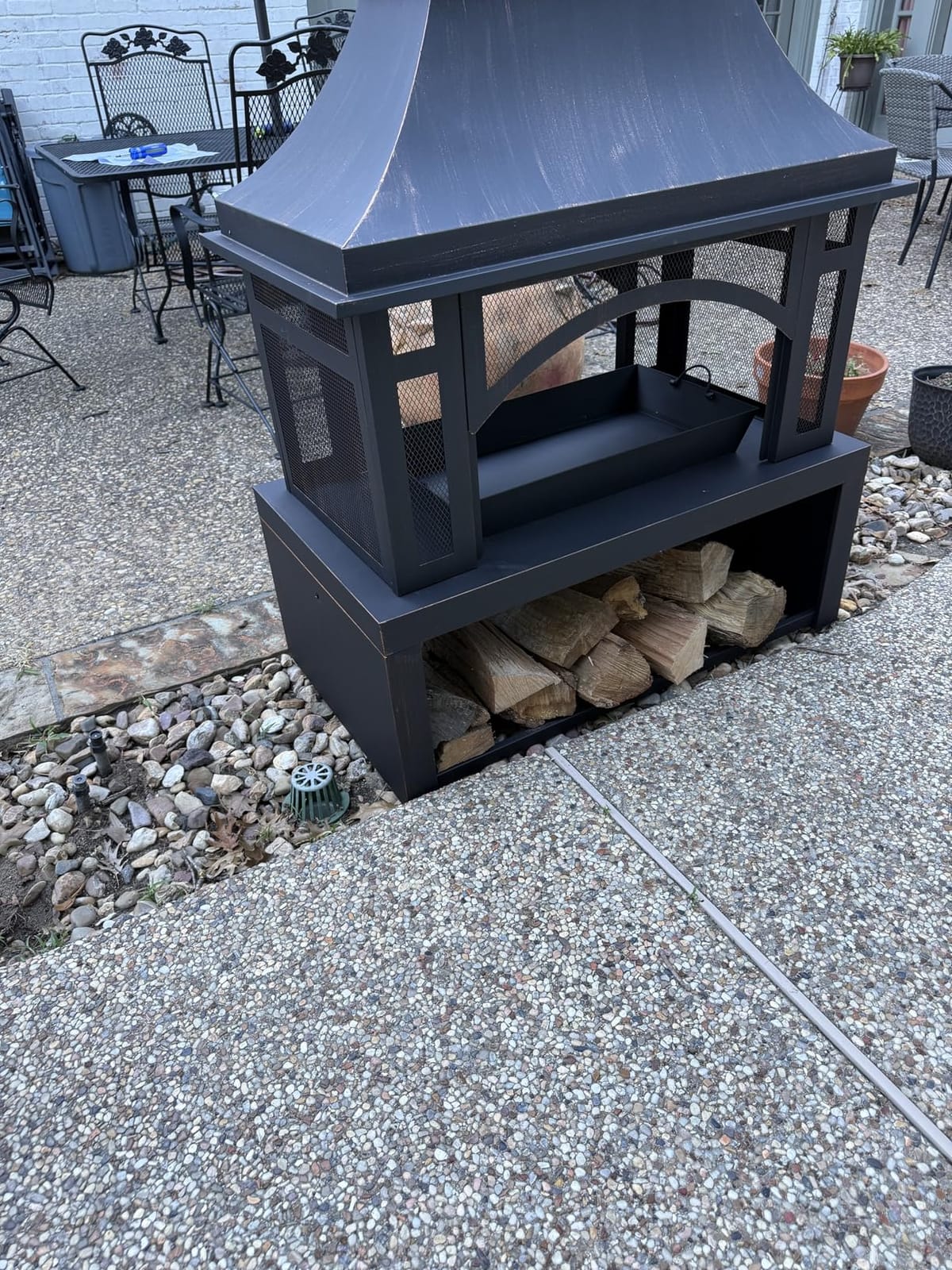 Panovue 39 Inch Fire Pits with Outdoor Chimney and Wood Storage | Large Outdoor Fireplace, Mesh Spark Screen, Fire Poker Included, Built-In Log Storage, For Backyard Patio Camping customer photo 2