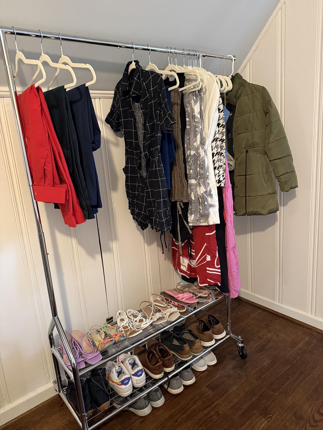 EAGMAK Heavy Duty Clothes Rack Load 556 LBS, Rolling Clothing Rack With Shelves, Height Adjustable Metal Clothes Hanger with Wheels Portable Wardrobe Organizer Garment Rod for Hanging Clothes (Black) customer photo 1