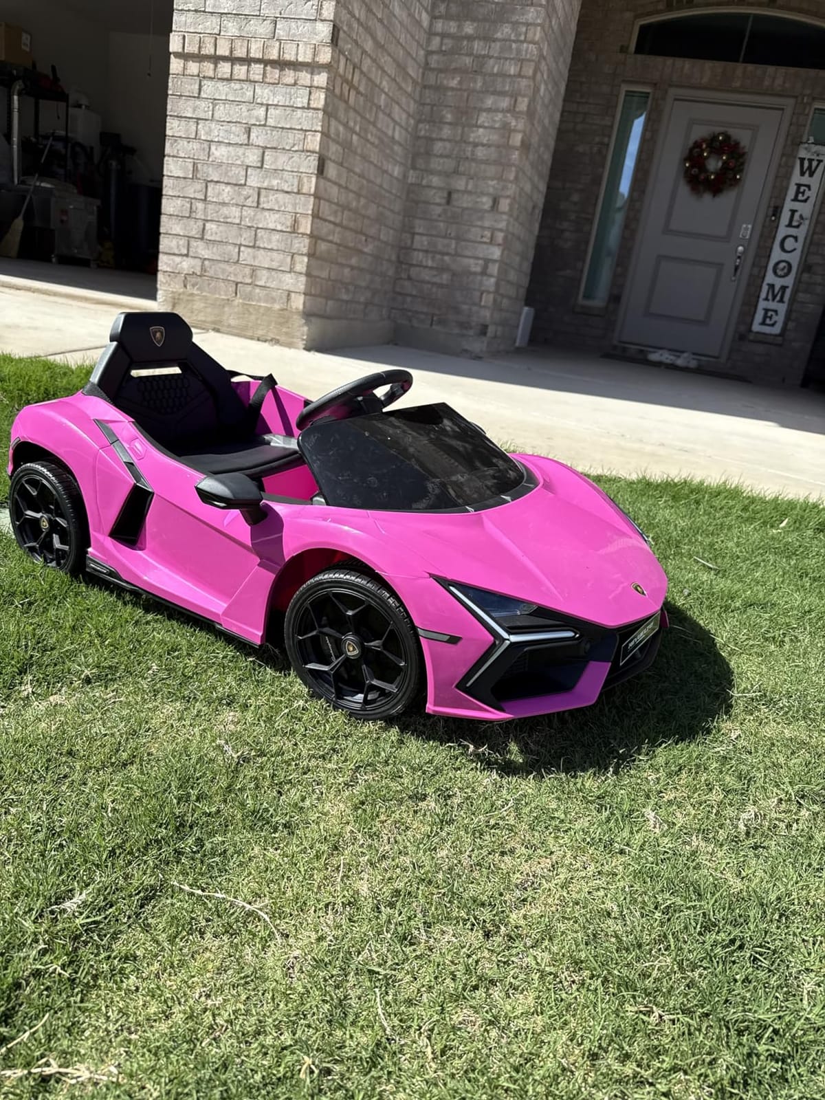 ELEMARA Licensed Lamborghini Car for Kids to Drive with Scissor Door, Toddler Ride on Toys with Remote Control, 12V Battery Car for Kid with Bluetooth, MP3 Player, LED Light and Wide Seat, Hot Pink customer photo 1