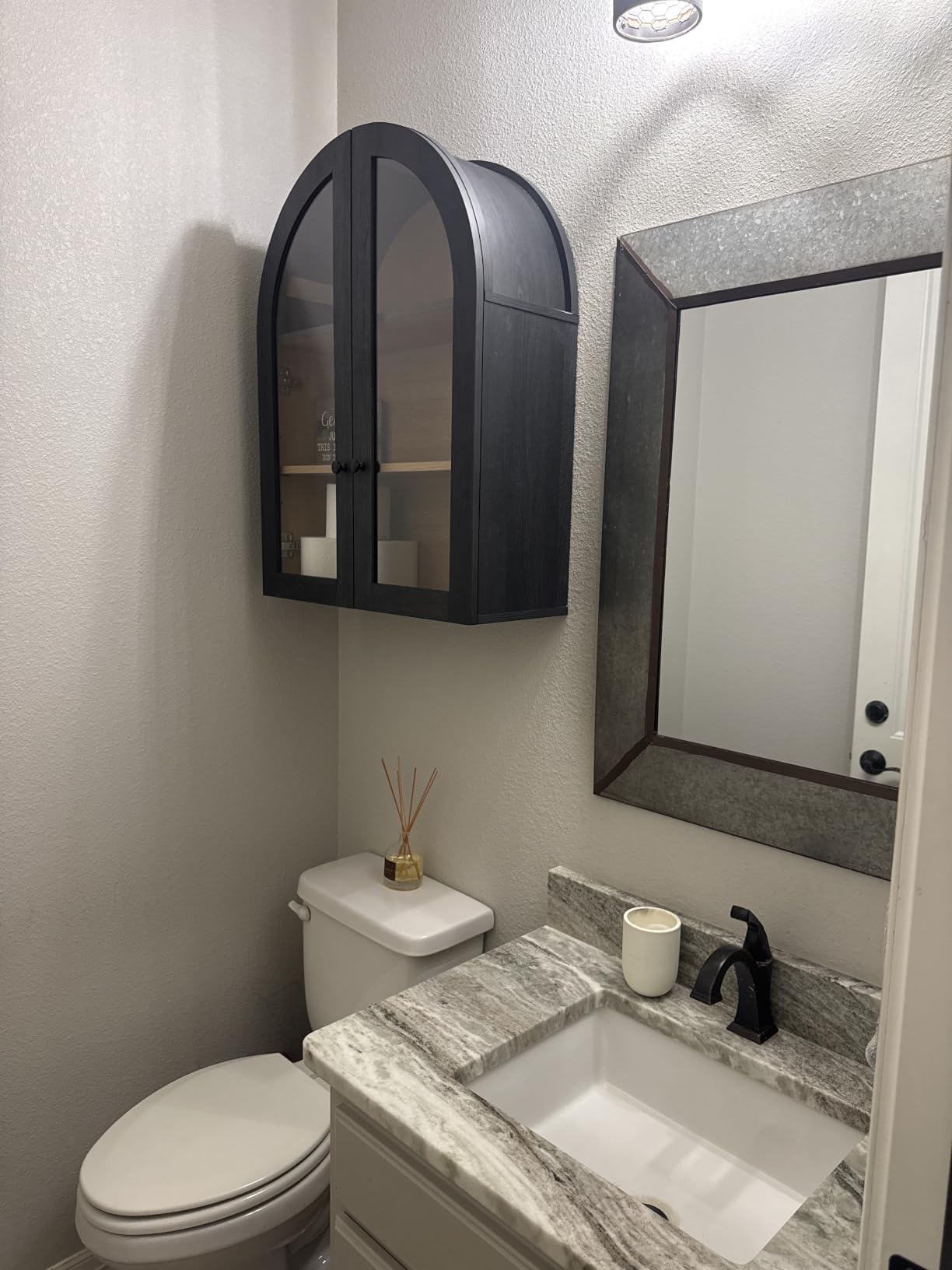Bathroom Arched Wall Cabinet Over The Toilet Storage Cabinet, 23.5x31.4 Inch bathroom cabinet wall mount with Glass Doors & Adjustable Shelves, Wood Cabinet for Laundry Room, Kitchen, Natural oak customer photo 2
