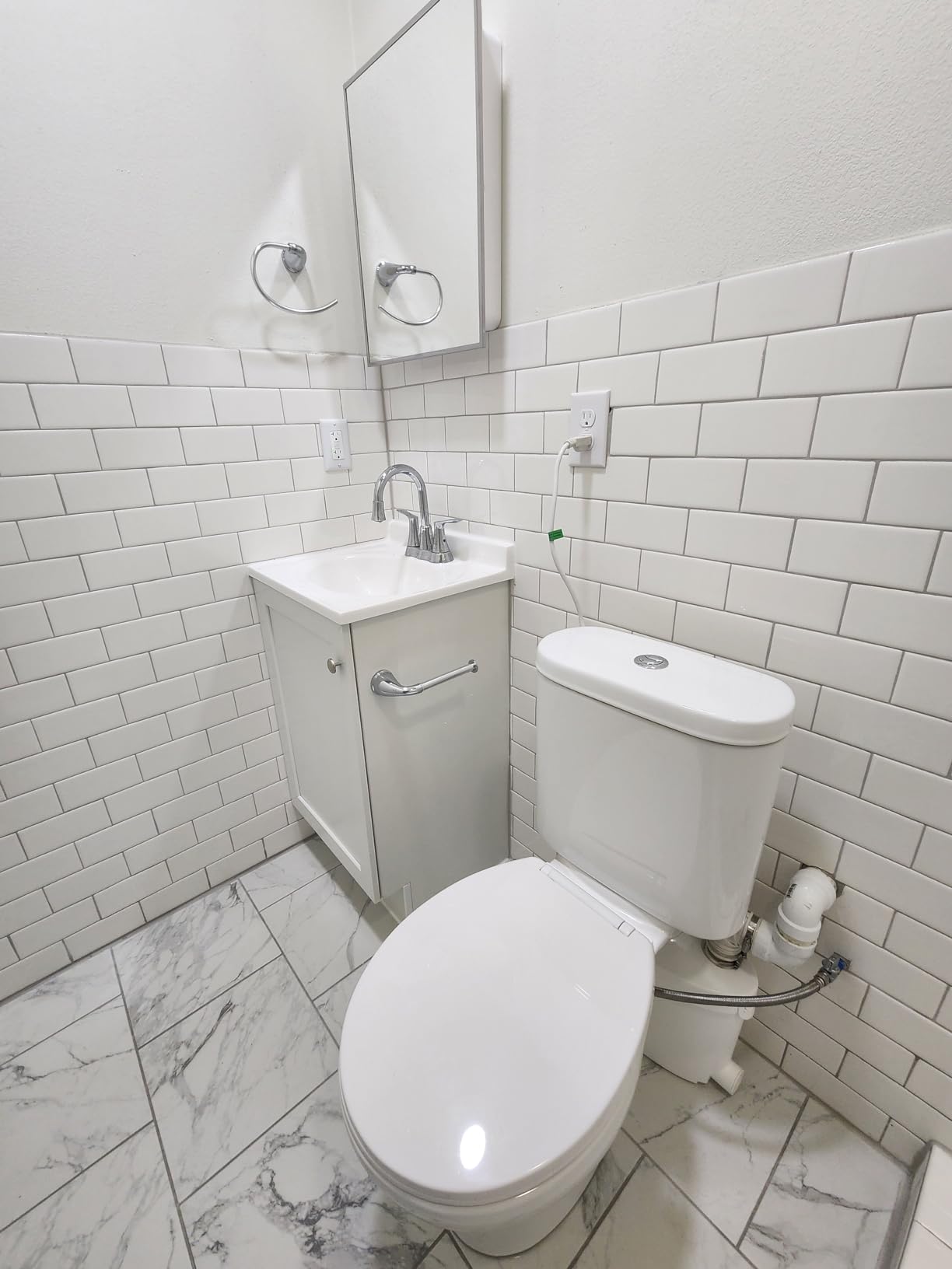 Simple Project Macerating Toilet System with 4-Inlet, Upflush Toilet for Basement, Powerful 1.6GPF Flush & Quiet 500W Macerator Pump System, Durable Pump, Extension Pipe - Easy Install, Space Saving customer photo 2