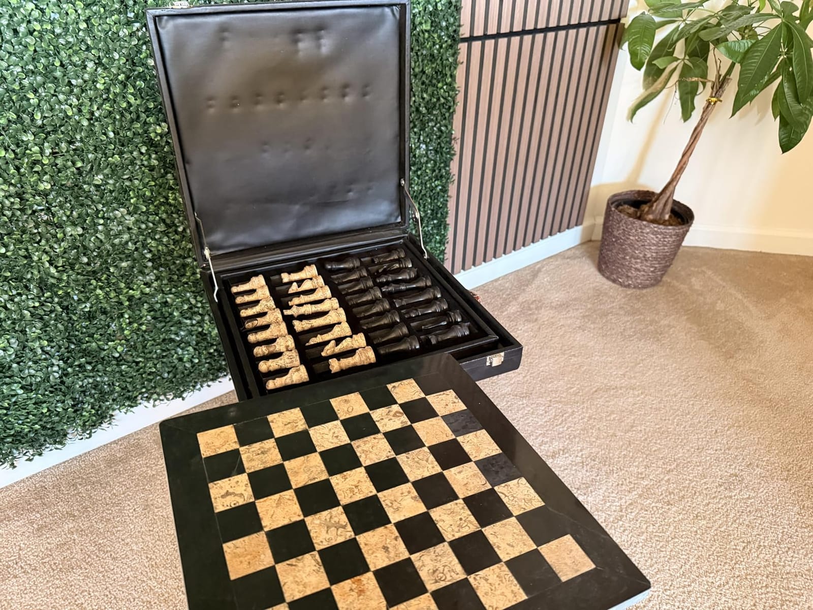 12-Inch Marble Chess Set with Hand-Carved Pieces - Includes Black Faux Leather Storage Gift Box (Grey White) customer photo 2