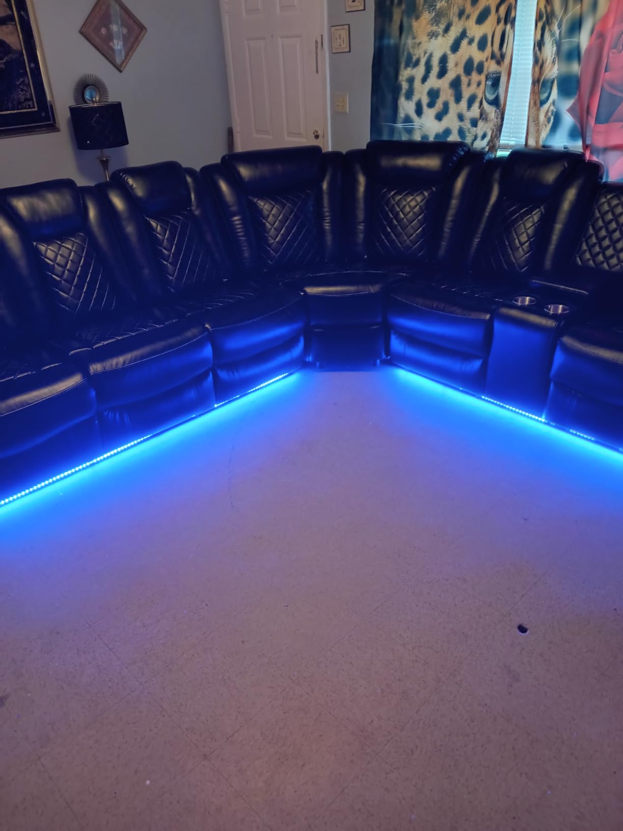 A Ainehome Power Recliner Sectional Sofa Set with LED Light, Leather Reclining Sectional Couches Corner Sectional Sofa Set with 2 Recliner Seats for Living Room with Cup Holder, Storage Console, Black customer photo 1