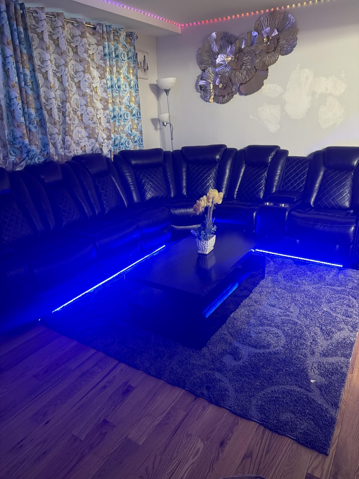 A Ainehome Power Recliner Sectional Sofa Set with LED Light, Leather Reclining Sectional Couches Corner Sectional Sofa Set with 2 Recliner Seats for Living Room with Cup Holder, Storage Console, Black customer photo 2