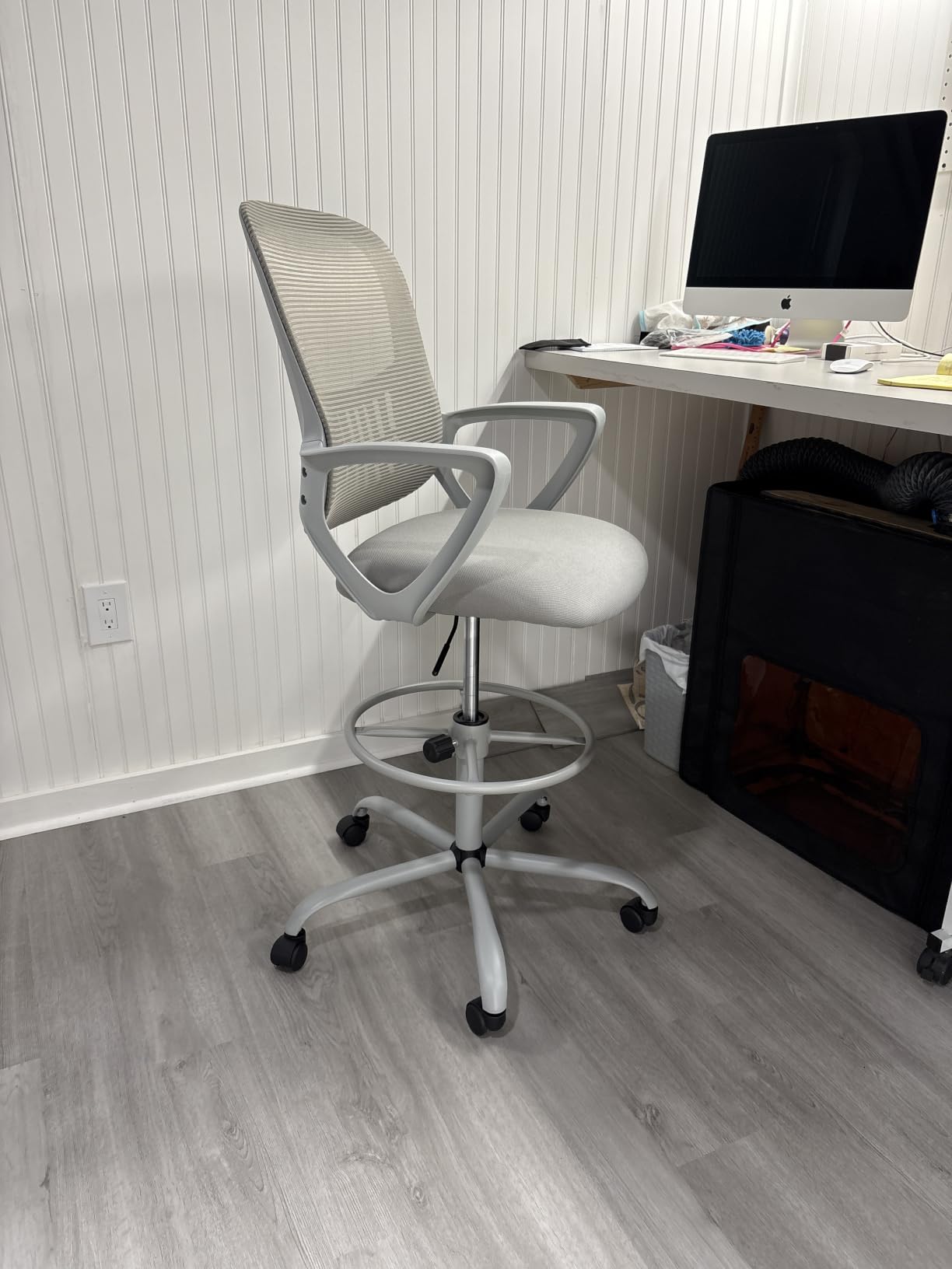 Sweetcrispy Ergonomic Tall Drafting Chair, High Office Desk Chair - Comfy Lumbar Support, Adjustable Height, Footrest, Fixed Arms, Counter, Dark Black customer photo 2