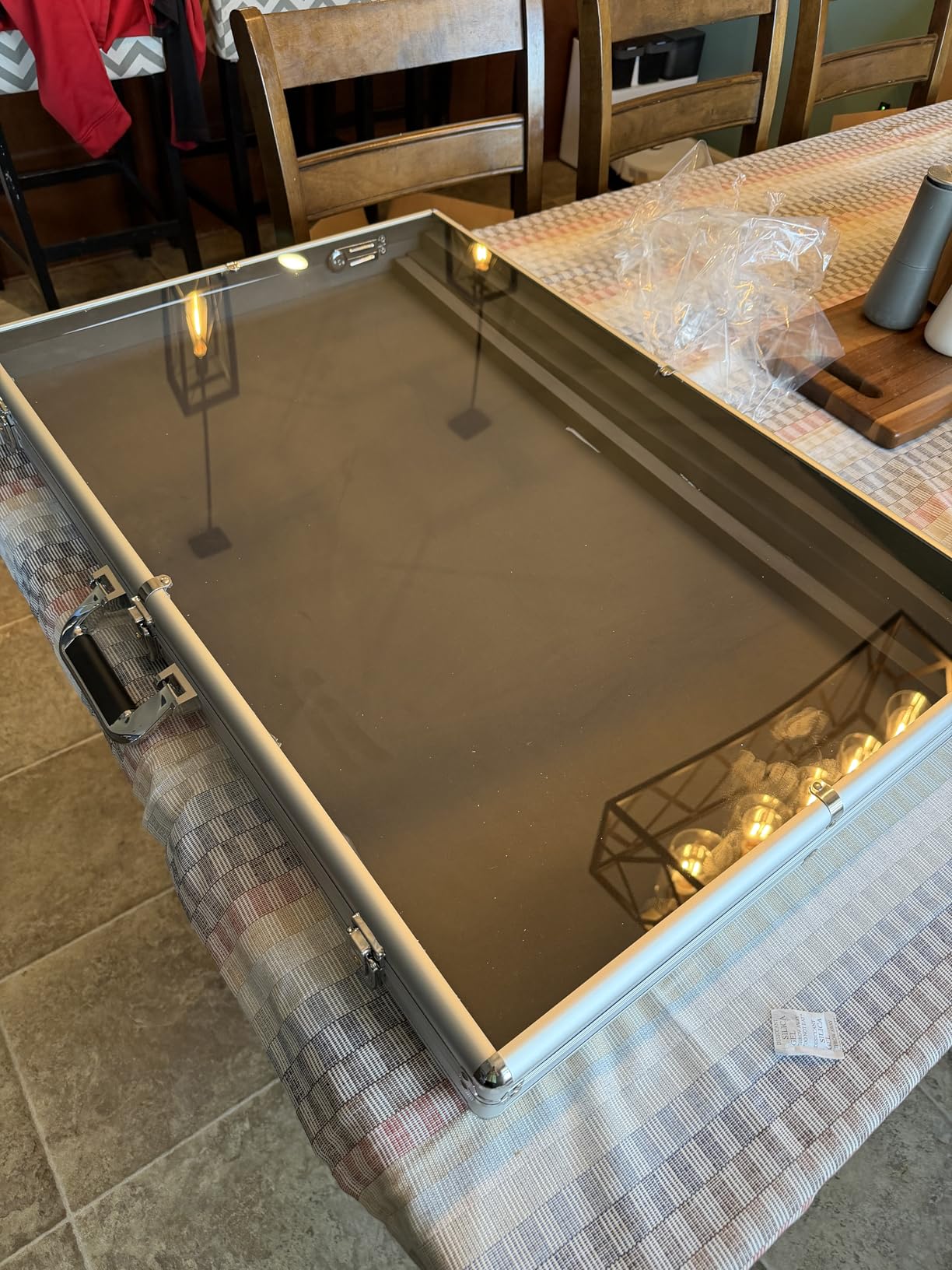 Sports Card Display Case Trade Show Table Top Case for Trading Pokemon Card | Aluminum Tabletop Case Holds Upto 52 Slabs for Pokemon TCG and Jewelry with Anti Theft Lock Velvet Lining Portable 34x22