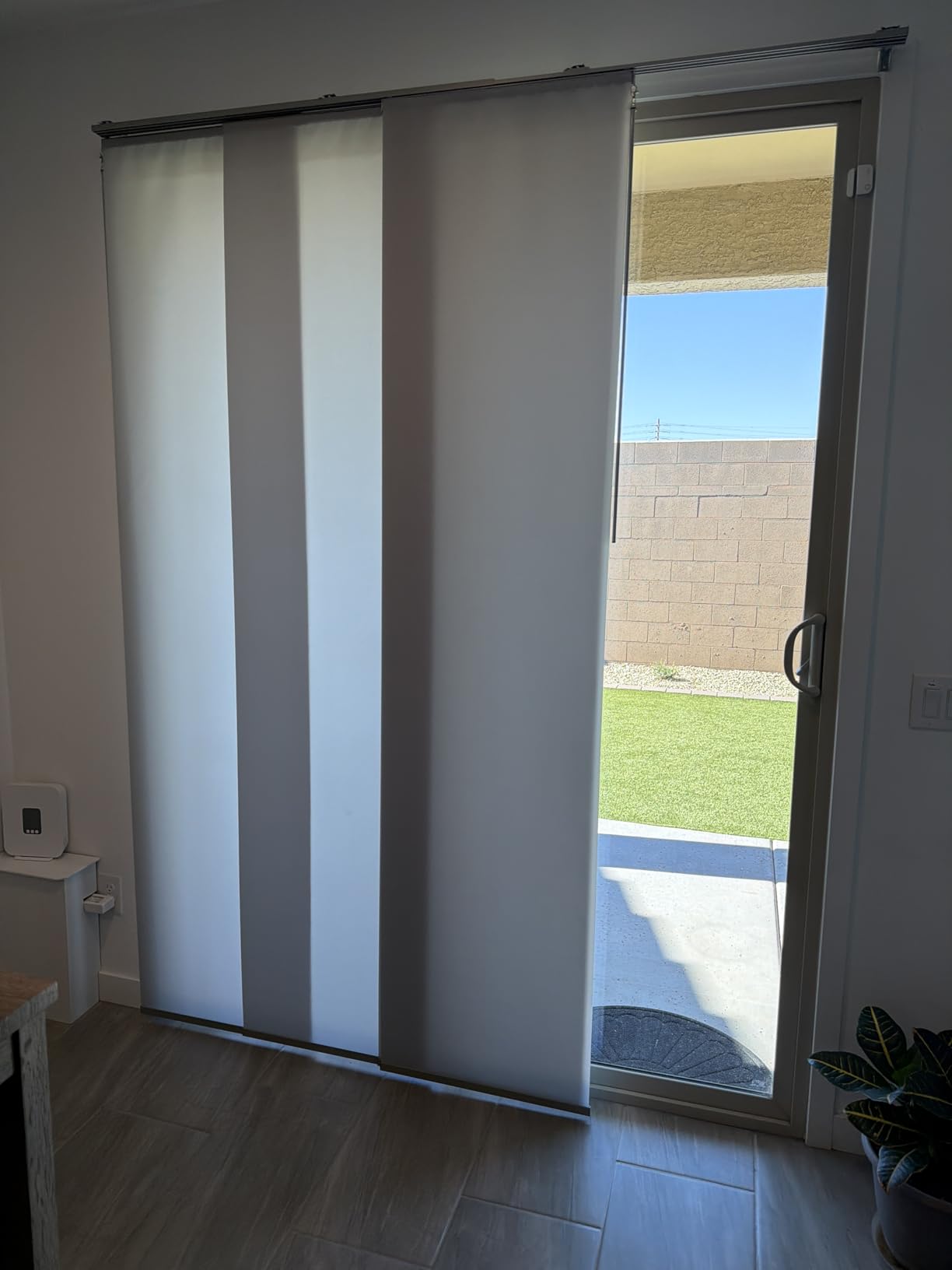 Lazblinds Adjustable Panel Track Blinds, Light Filtering Grey | Vertical Blinds for Sliding Doors, Extendable Track (45 3/4