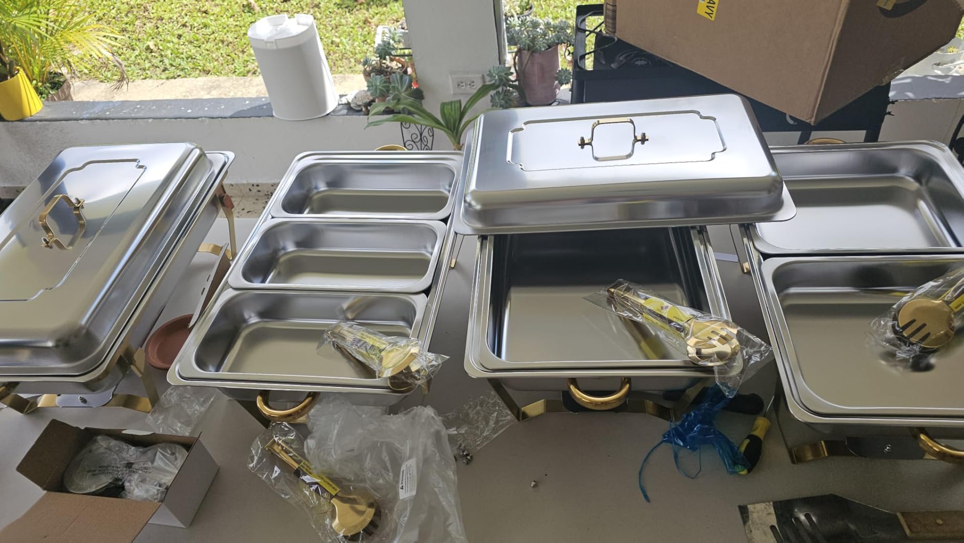 4Pack Rectangular Chafing Dishes for Buffet, Total 36QT Set with 7 Food Pans | Versatile 7 Pan Setup, 450 degrees F Oven-Safe Pans, Hot Cold Food Service, Bonus Tongs, Easy Assembly Storage, Elegant Gold Finish customer photo 2