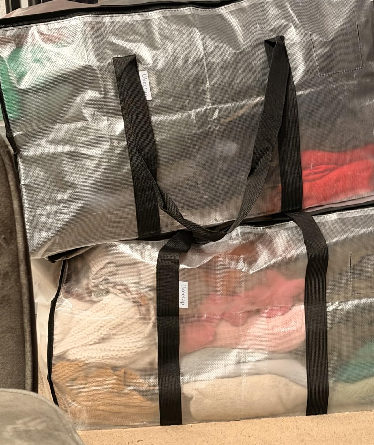 8 Pack Extra Large Clothes Storage Bins with Lids, Moving Bags, Clear customer photo 2