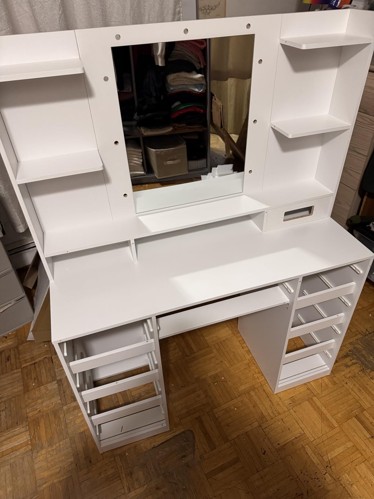 VASAGLE 43.3-Inch Vanity Desk with Mirror and Lights, 9 Drawers | Modern Vanity Table with Power Outlets, Jewelry Storage, Cloud White, for Bedroom, KAILYN Collection URDT141WB01S customer photo 2