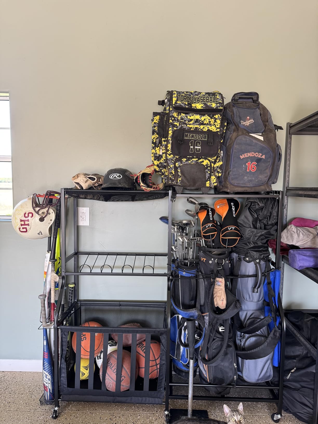 EXTCCT Garage Sports Equipment Organizer with Wheels - Golf Bag Storage Rack and Ball Storage Bins, Heavy Duty Rolling Garage Organizer System with Basket and Hooks for Indoor (Black-Large) customer photo 1