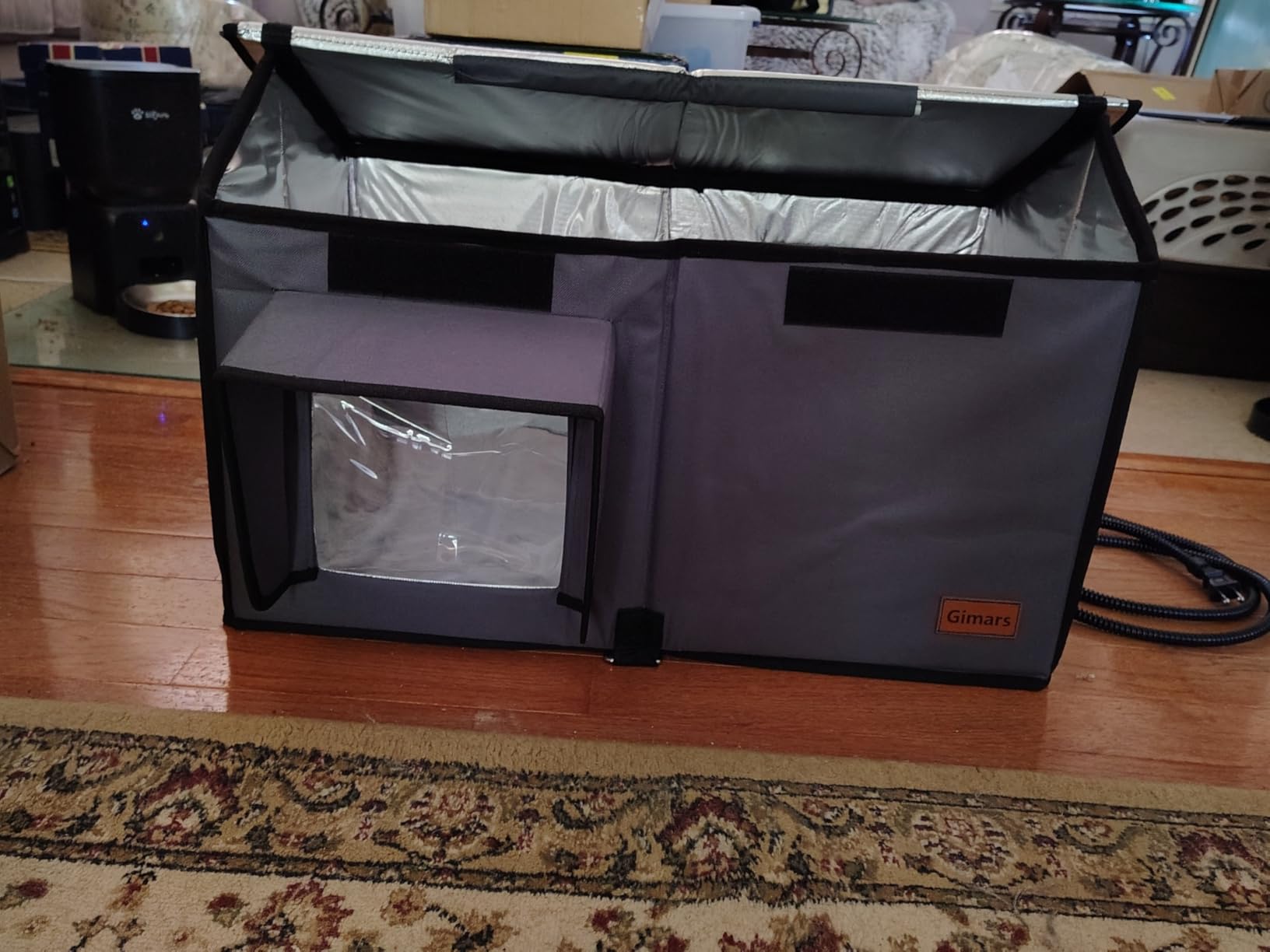 Gimars Upgraded Pitched Roof Indestructible Heated Cat House for Outdoor Cat with Safe Escape Door, 100% Weatherproof Winter Cat Shelter 5.1