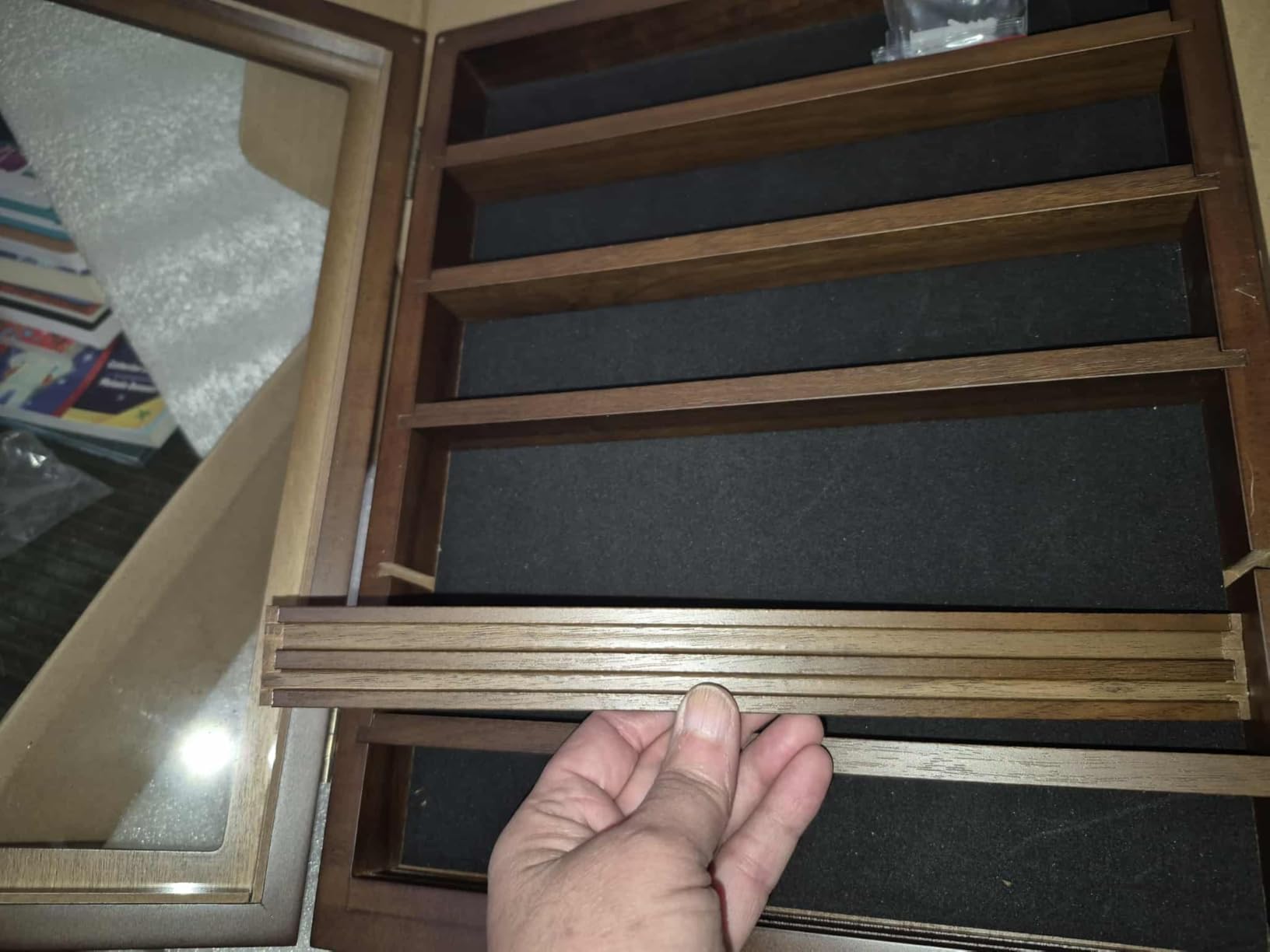 Knife Display Case for Wall, Pocket Knife Display Box with HD Tempered Glass, 6 Rows Military Folding Knives Shadow Box with Removable Shelves - 10.9