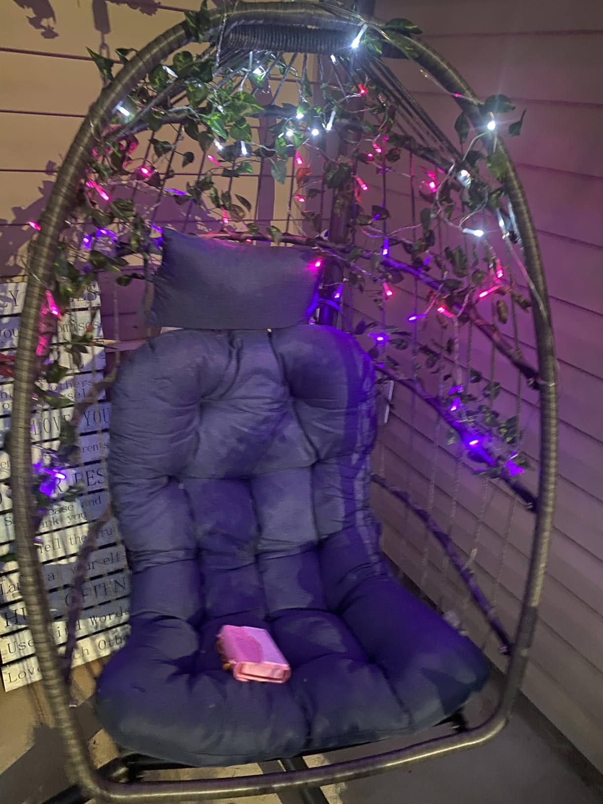 Hanging Egg Chair with Stand Outdoor, Wicker Patio Swing, Grey | Indoor Comfy Swinging Chair with Cushion, 400 LBS Capacity, Heavy Duty Egg Shaped Hammock Chairs for Outside Porch, Bedroom customer photo 1