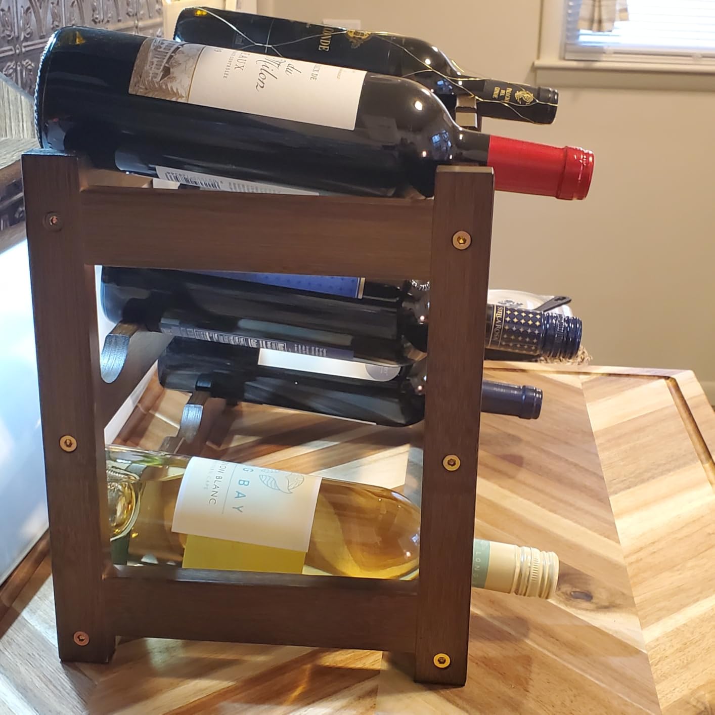 Wine Rack Freestanding Floor, 6-Tier Display Wine Storage Shelf | Holds 24 Bottles, Sturdy Wine Bottle Holder with Table Top, Bamboo Wine Racks for Kitchen Dining Room Bar, Easy-Assembly, Walnut customer photo 1