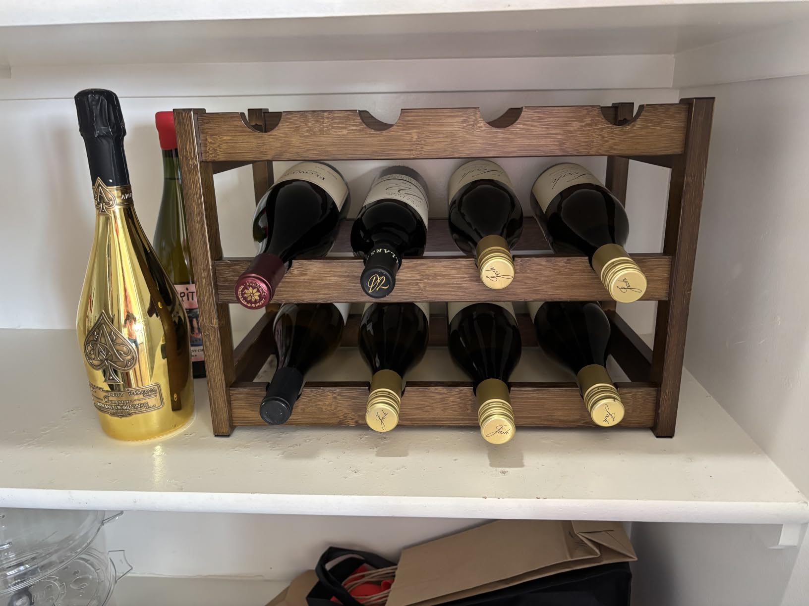 Wine Rack Freestanding Floor, 6-Tier Display Wine Storage Shelf | Holds 24 Bottles, Sturdy Wine Bottle Holder with Table Top, Bamboo Wine Racks for Kitchen Dining Room Bar, Easy-Assembly, Walnut customer photo 2