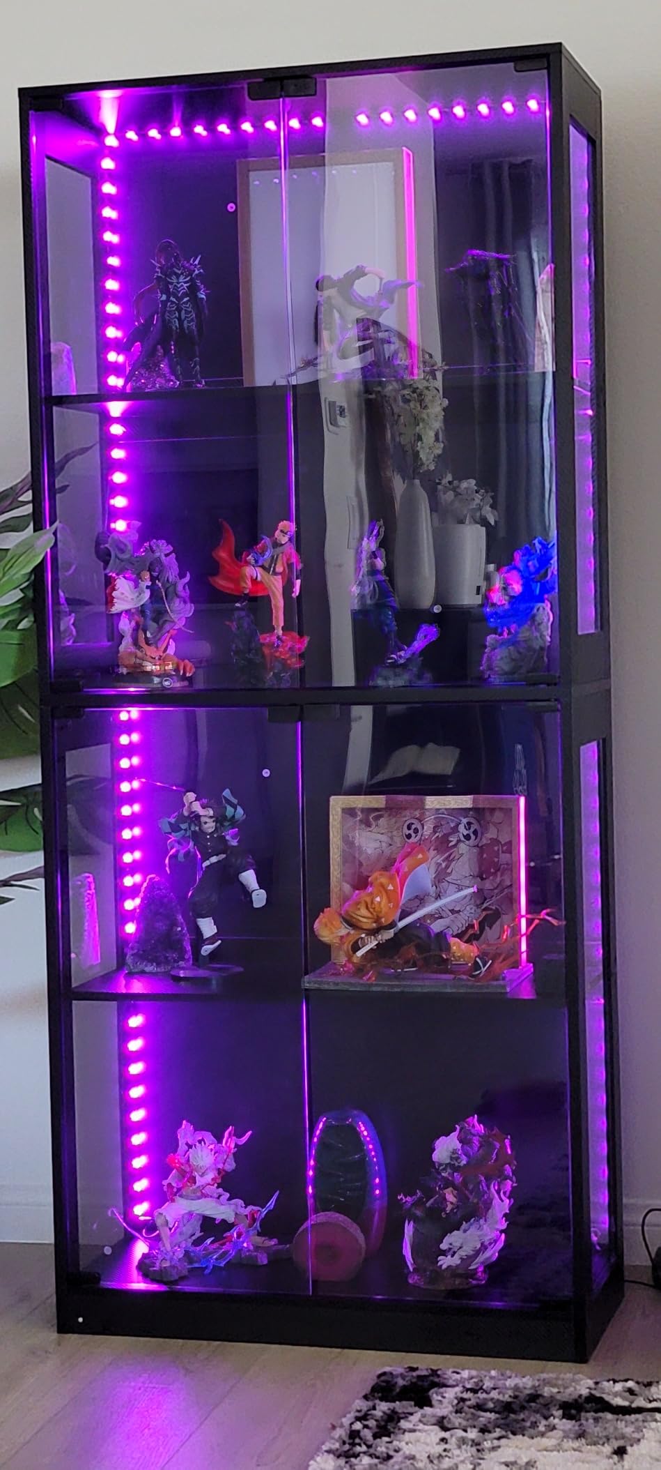 AODK Display Case with Glass Shelves & RGB Lights, 4-Tier Display Cabinet | LED Display Shelf with Industrial Metal Mesh & Open Shelf Design for Collectibles, Black Curio Cabinet, Book Case customer photo 2