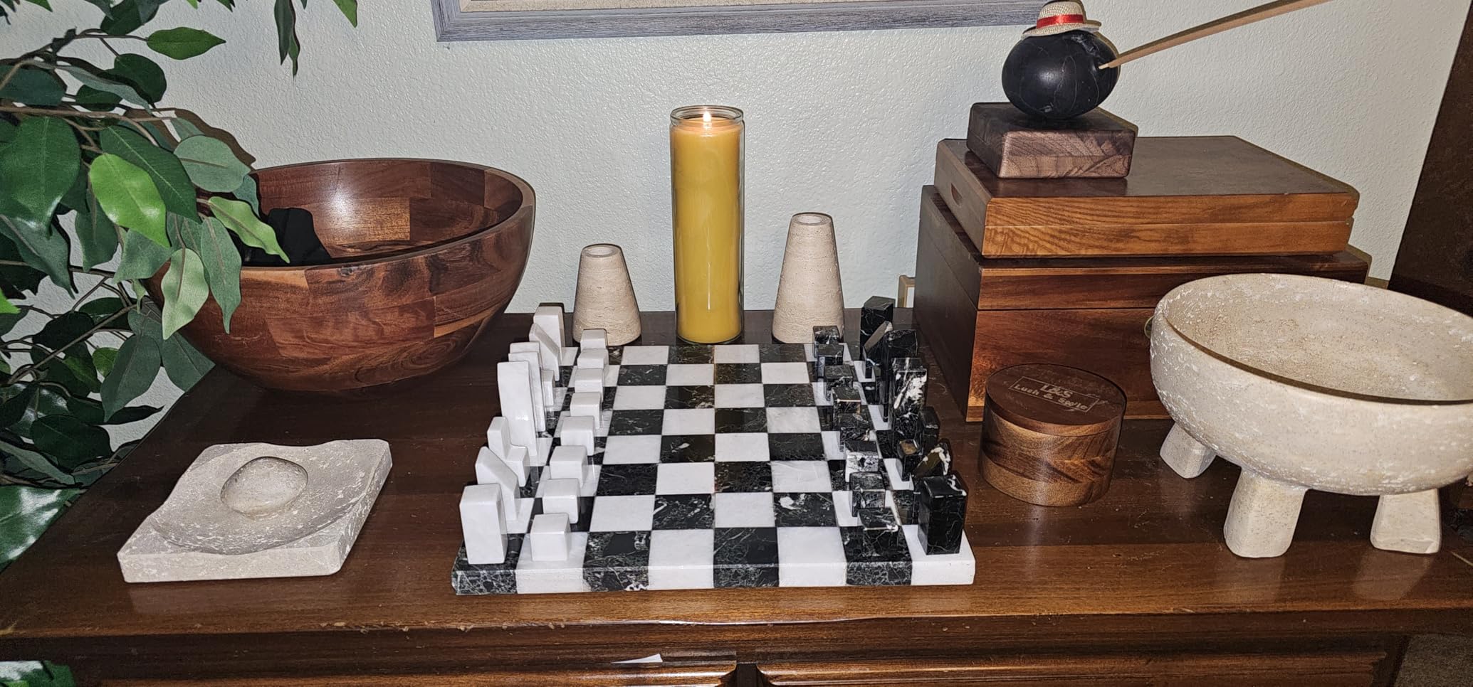Modern Chess Set - Handcrafted Borderless Marble Chess Board with Minimalist Geometric Pieces, Luxury Decorative Chess Game for Coffee Table customer photo 2