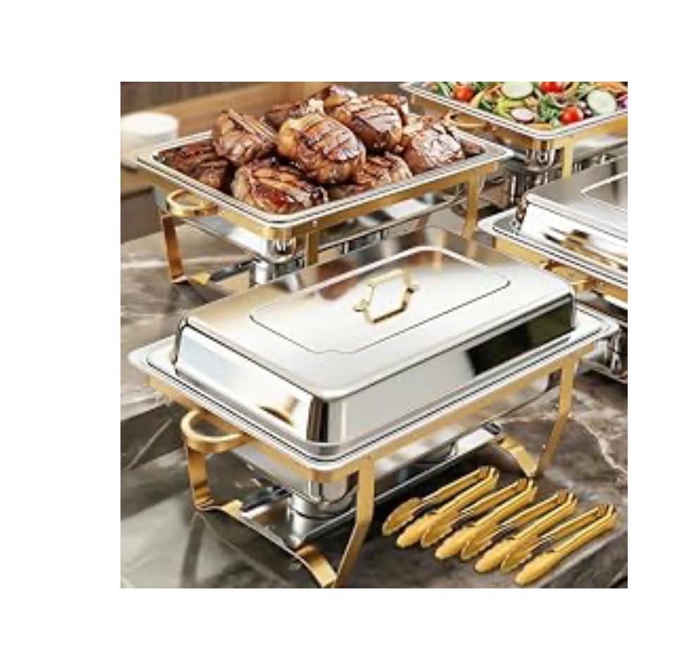 ALSO GO 9QT 4 Pack Rectangular Chafing Dishes for Buffet | Stainless Steel Golden Chafers Sets with 4 Serving Tongs, Rolled-Edge Food Warmers for Parties, Catering, Weddings, Dinners customer photo 1