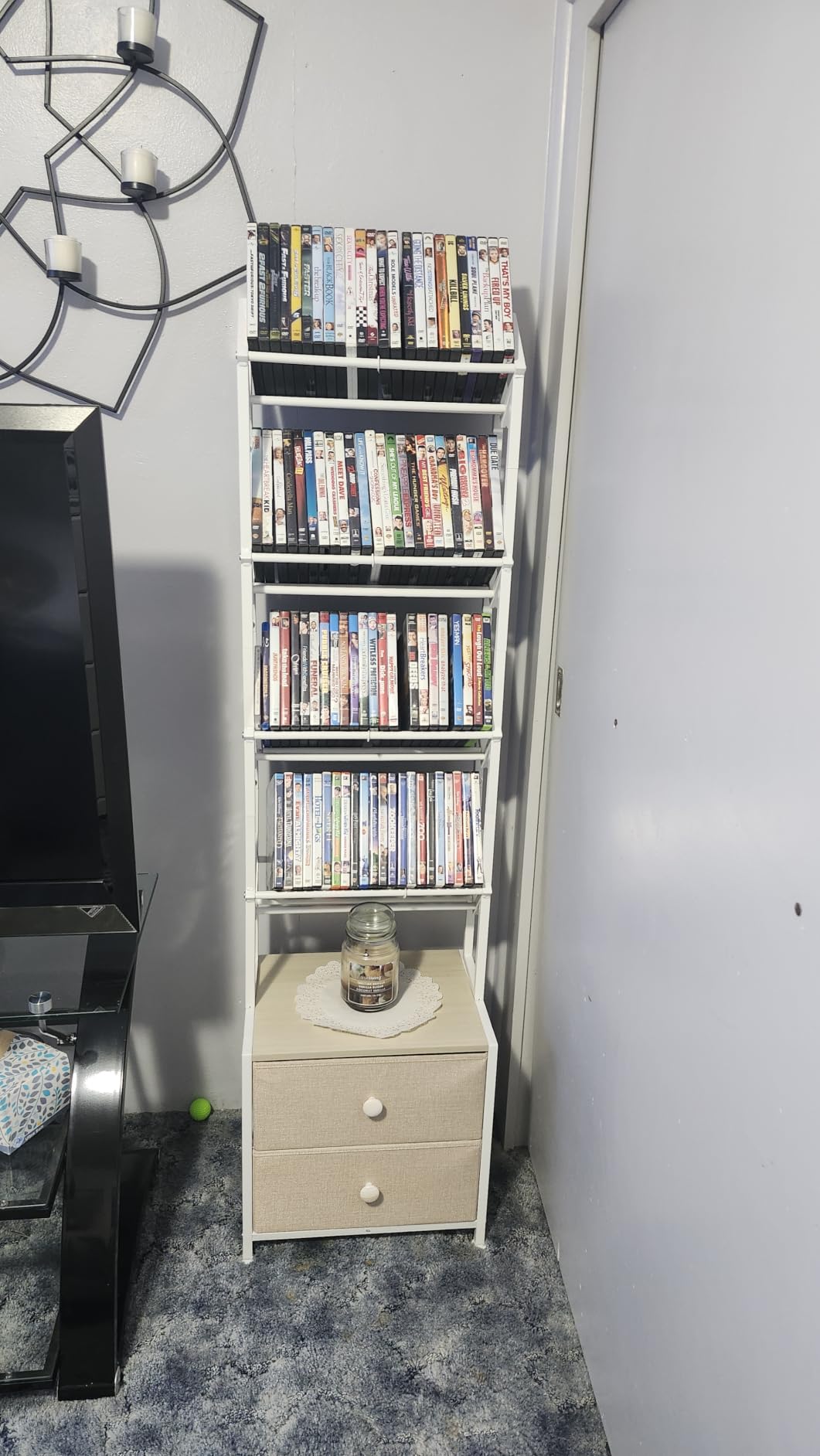 CD Storage Rack with Drawers, 5-Tier Media Organizer DVD Storage Shelf, Large Capacity for CD/DVD, Books & Games, Ideal for Living Room & Home Office, 15.7×11.8×58.7Inches customer photo 1