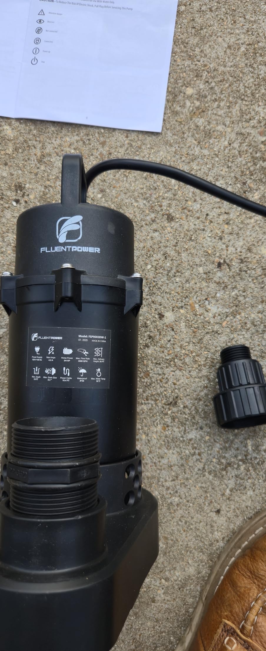 FLUENTPOWER Submersible Sump Pump 3/4HP 3500GPH, with Piggy-back Vertical Float Switch and 10' Cord, Portable Electric Cast Aluminum Sump/Sewage Pump for Basement Pool Garden Pond Basin, Black customer photo 2