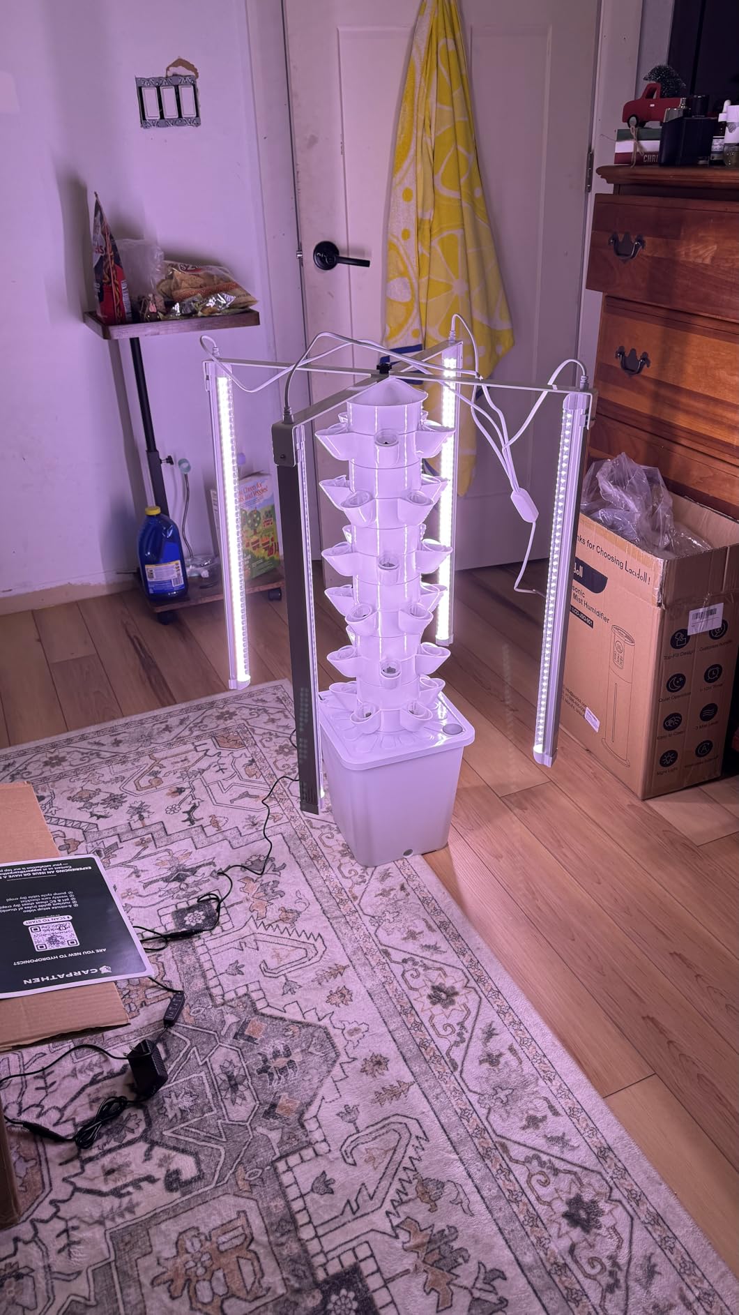 CARPATHEN Hydroponic Tower Growing System, Indoor Gardening for 30 Plants | 6 Hydroponic Columns, Grow Lights, Water Pump, Seedling Kit, 35 Grow Sponges + Net Pots, Water-Level Gauge, pH and TDS Meters customer photo 1