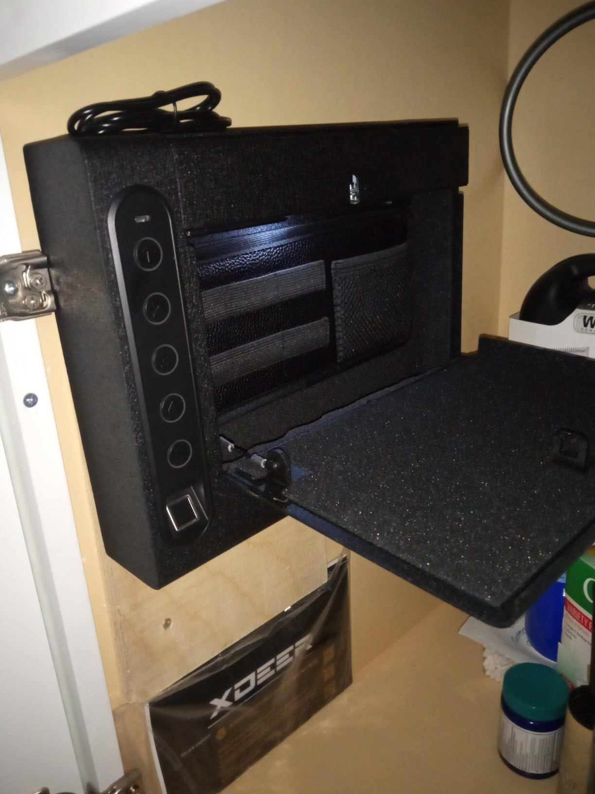 XDeer Biometric Wall Safe with Gas Strut for Quick Access | Small Hidden Safe for Full-Size Handgun, LED Light, Silent Mode, and Backlit Digital Keypad S008QG (With Gas) customer photo 1