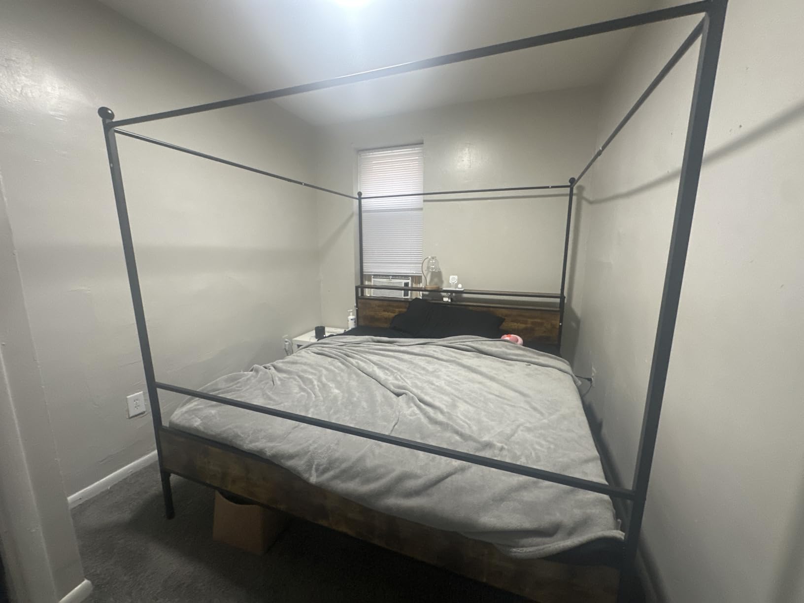 LIKIMIO Canopy Bed Frame King with Storage Headboard & Charging Station, Sturdy Metal Platform Bed with 4 Removable Posts, Dual Purpose Bed Frame, No Box Spring Needed, Noise Free customer photo 2