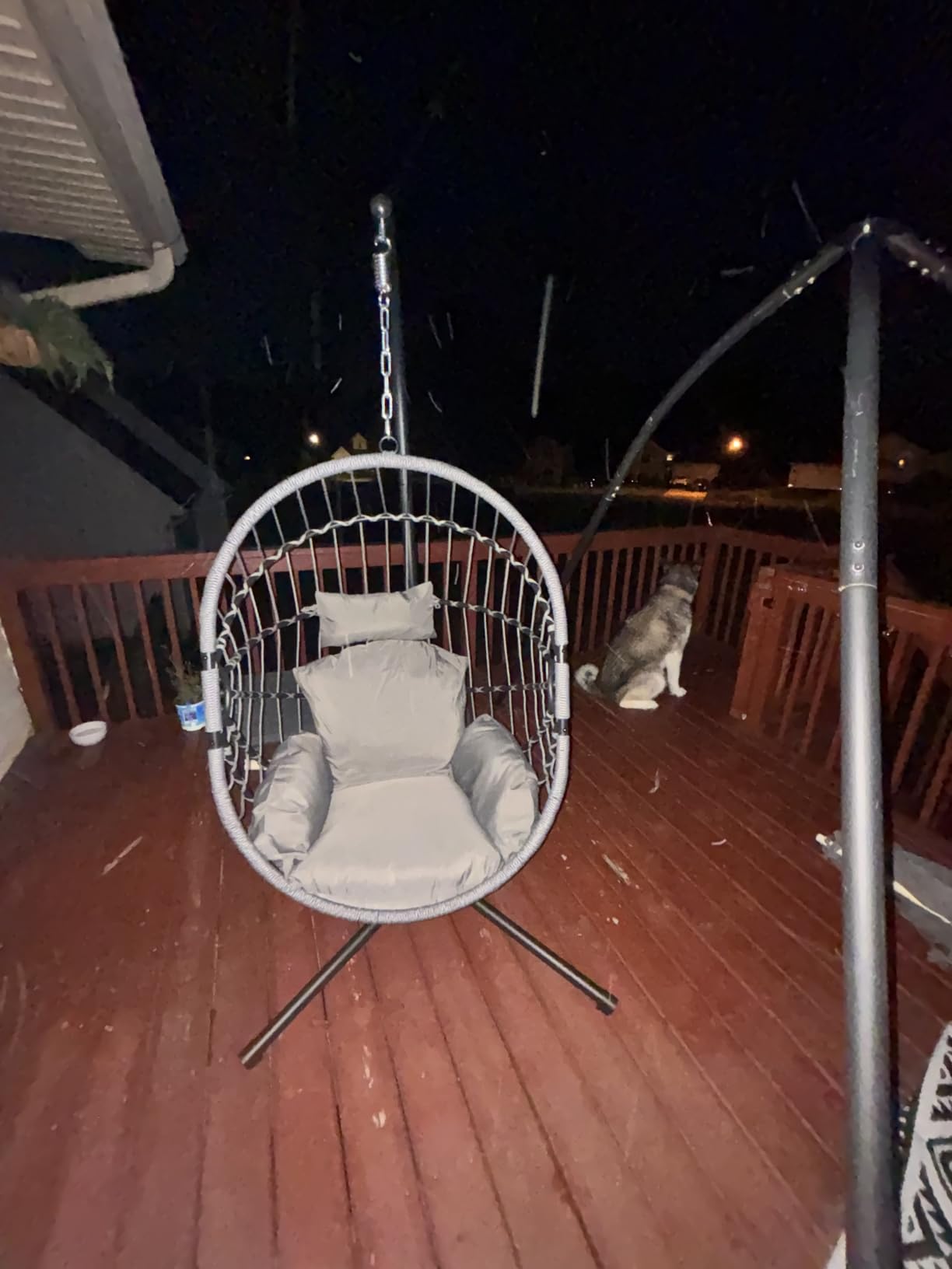 Hanging Egg Chair with Stand, Swinging Egg Chair Outdoor Indoor, Hanging Basket Chair with Cushion, Patio Wicker Hammock Chair 350lbs Capacity (Brown-Gery) customer photo 2