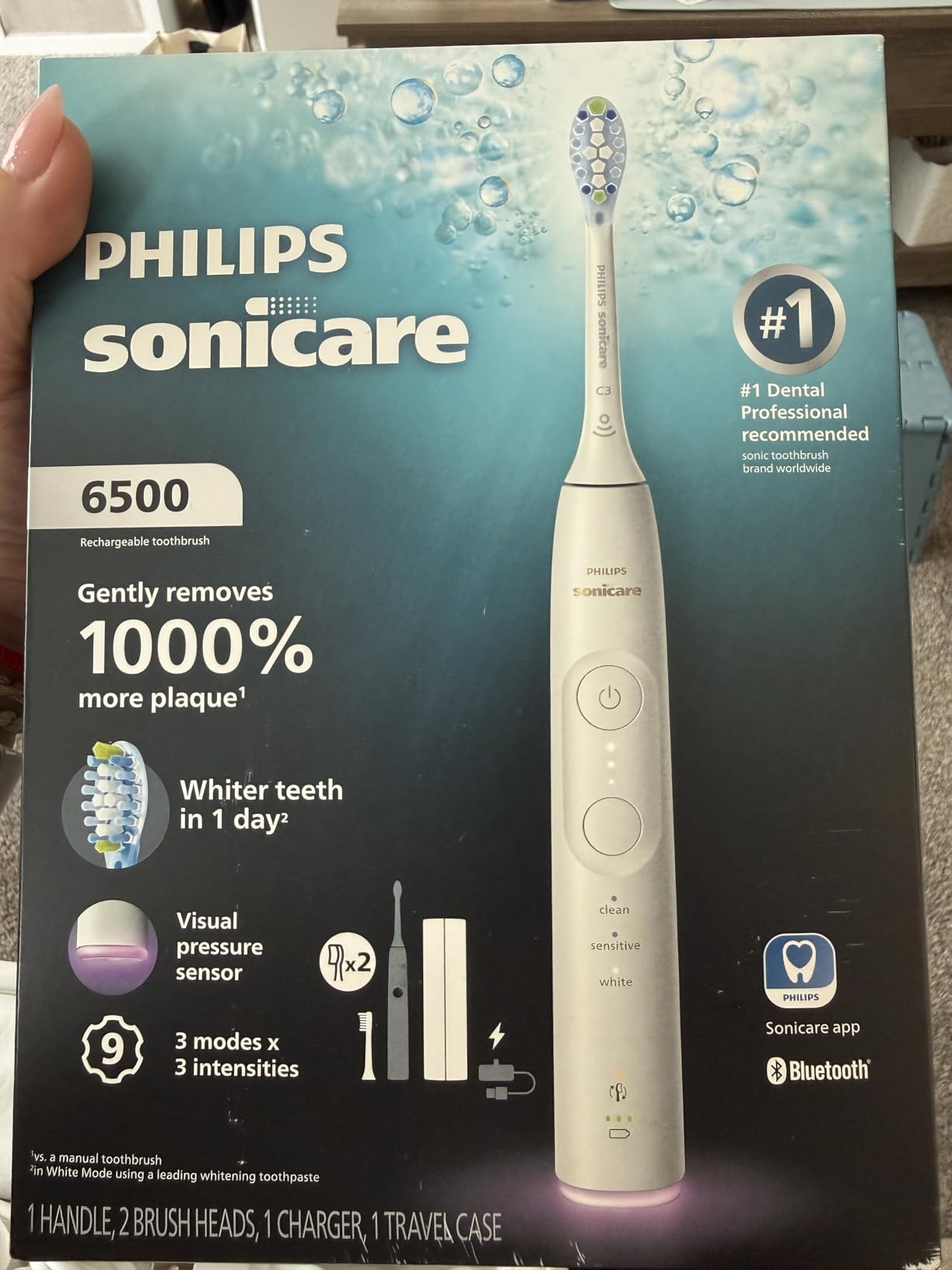 Philips Sonicare 6500 Rechargeable Electric Toothbrush - 1000% More Plaque Removal, Visual Pressure Sensor, 9 Brush Settings, 21-Day Battery, App Connected, Travel Case customer photo 2