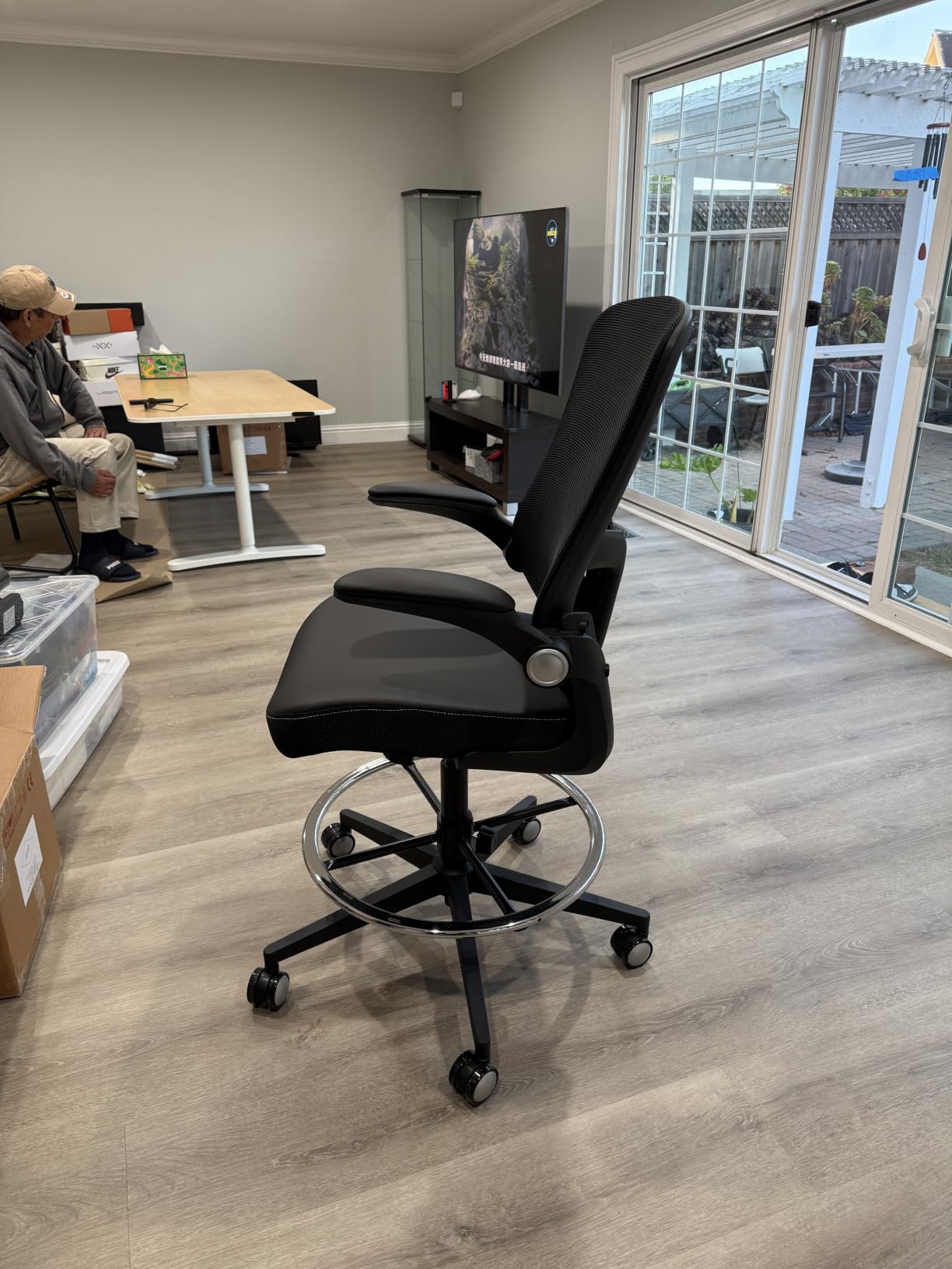 Drafting Chair 400lbs Heavy Duty Tall Office Chair Big and Tall Ergonomic Standing Desk Chair with Lumbar Support and Adjustable Footrest Ring, Comfy Mesh Wide Chair with Flip-up Armrests, Black customer photo 1