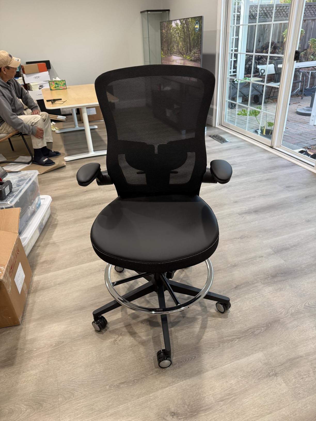 Drafting Chair 400lbs Heavy Duty Tall Office Chair Big and Tall Ergonomic Standing Desk Chair with Lumbar Support and Adjustable Footrest Ring, Comfy Mesh Wide Chair with Flip-up Armrests, Black customer photo 2