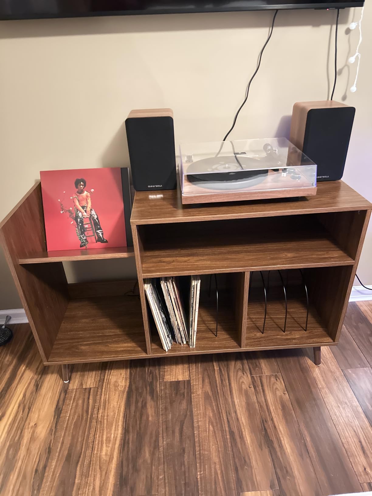 RARZOE Large Record Player Stand with Vinyl Storage | 5-Tier AV Media Stereo Cabinet, Curved Vinyl Record Storage Cabinet, Turntable Stand with Adjustable Shelves for Living Room customer photo 1