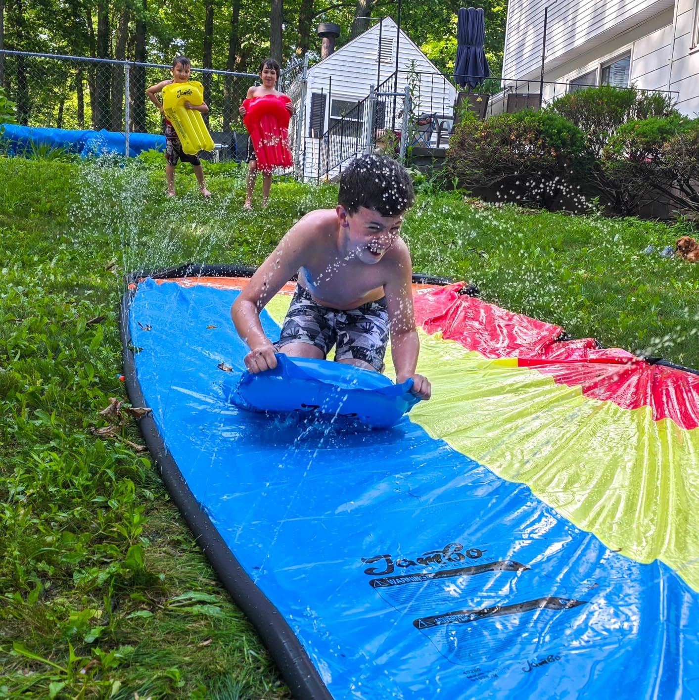 JAMBO 40FT x 7FT XL MEGA Water Slide, 2 Bodyboard Updated Model - Extra Long Extra Wide Slip Splash Slide for Kids, Heavy Duty Backyard Lawn Waterslide, Outdoor Water Toy, Splash Mat Splash Pad customer photo 2