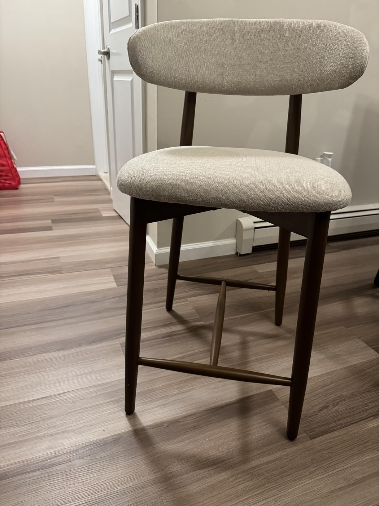 COLAMY Counter Height Bar Stools Set of 2, Kitchen Bar Stools with Back, Mid Century Modern Upholstered, with Wood Legs for Kitchen Island Dining Room, Beige customer photo 1