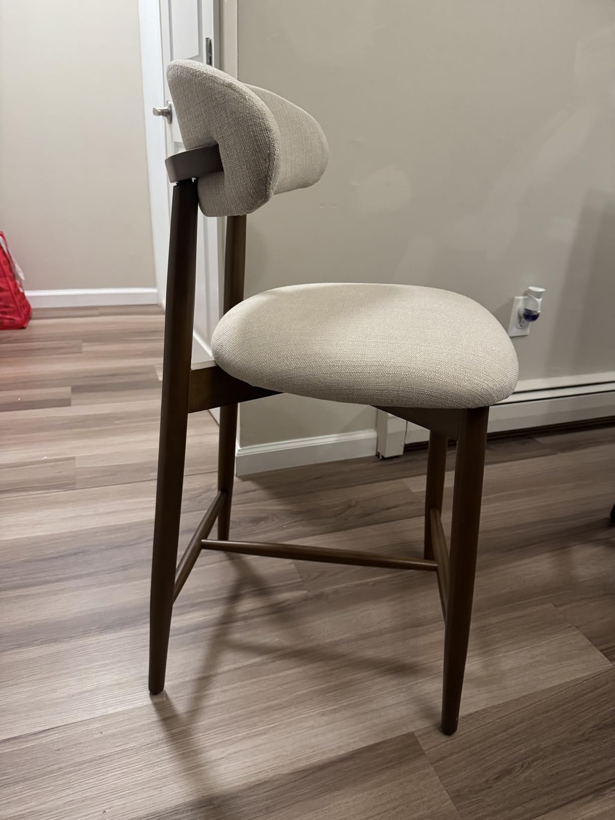 COLAMY Counter Height Bar Stools Set of 2, Kitchen Bar Stools with Back, Mid Century Modern Upholstered, with Wood Legs for Kitchen Island Dining Room, Beige customer photo 2