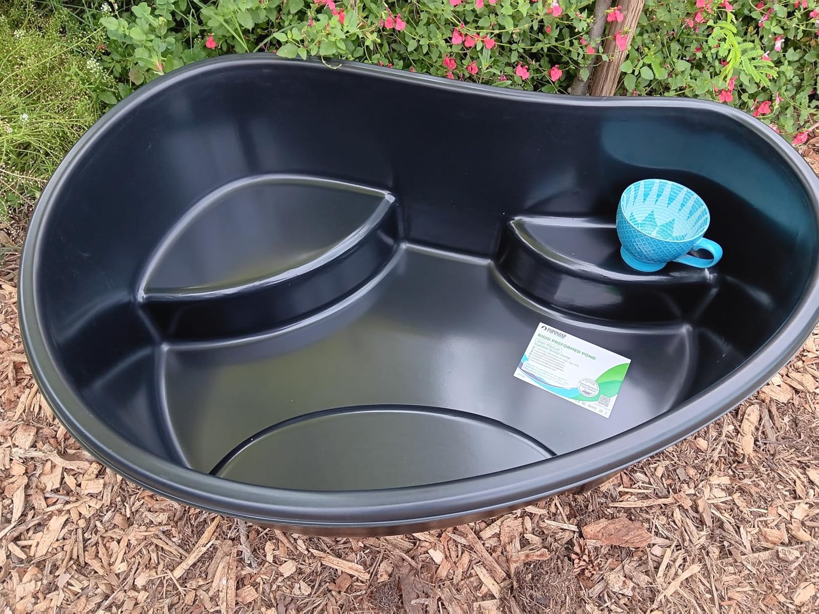 POPOSOAP Preformed Pond Liner, 33 Gallon Rigid Plastic Pond Tub Heavy Duty U-V Resistant Basin with Integrated Plant Shelves for Backyard, Garden and Patio Landscaping P797 customer photo 1