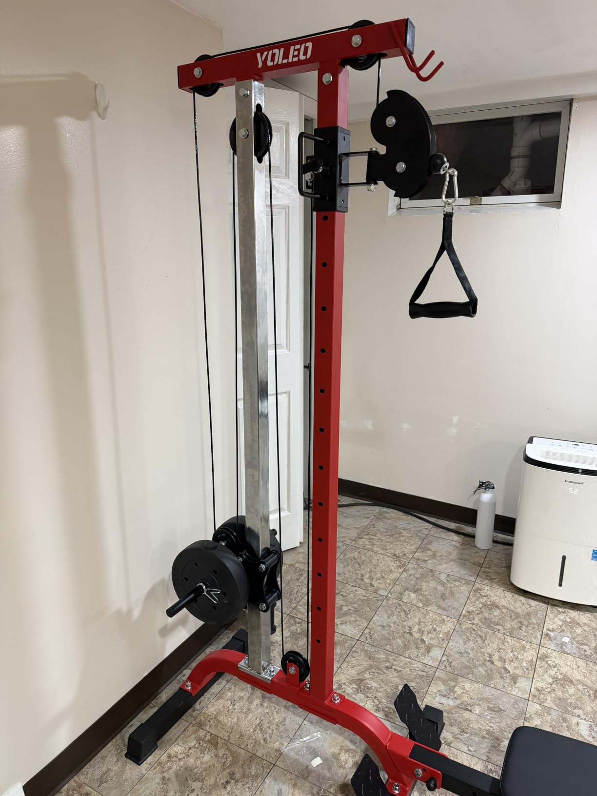 YOLEO 2-in-1 Adjustable Rowing Cable Machine & LAT Pulldown Station for Home Gym, Foldable Space Saver with 6 Attachments, Supports 450 Lbs Weight Plates customer photo 1