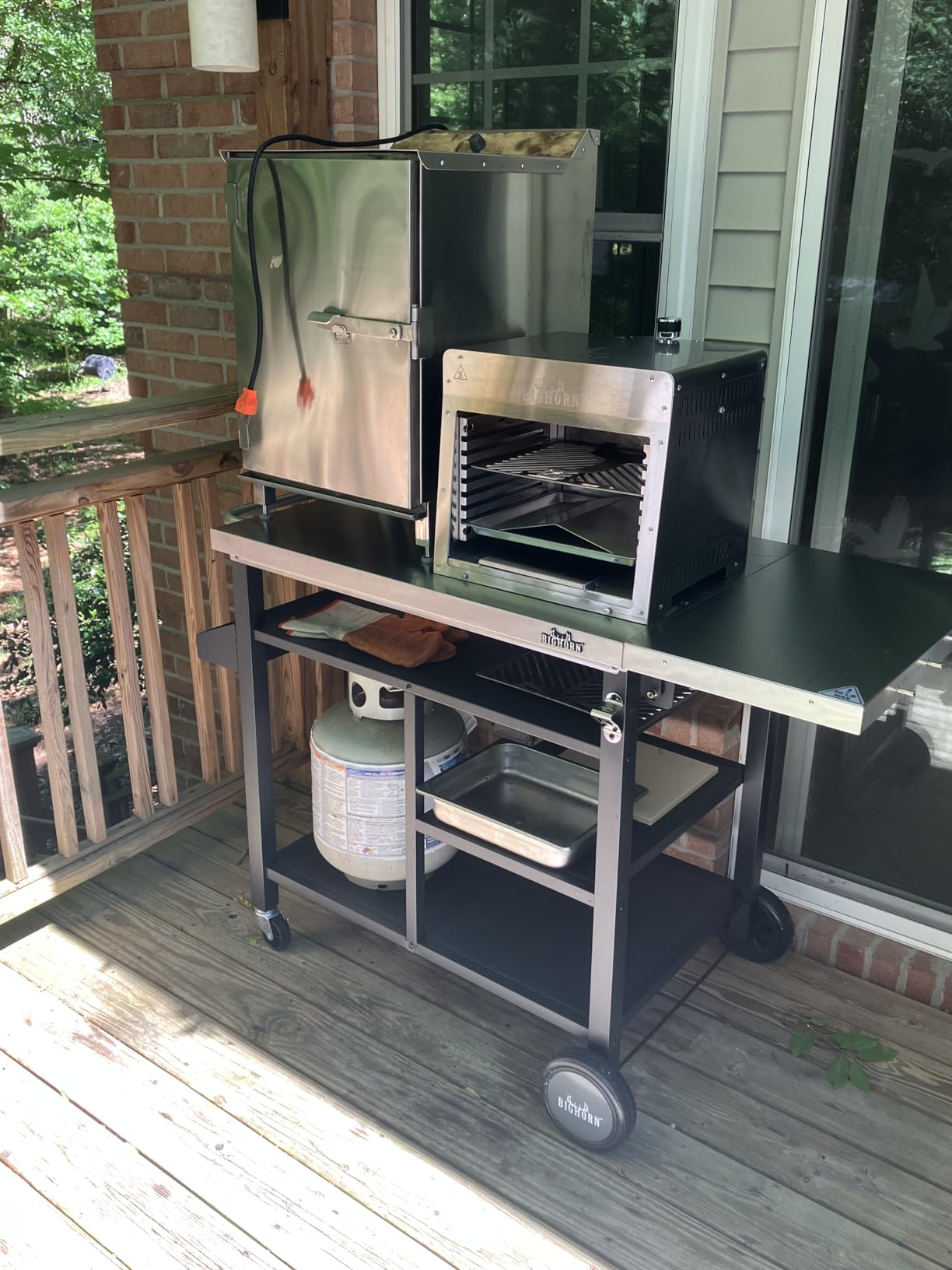 BIG HORN OUTDOORS Grill Cart, Stainless Steel Outdoor Grill Table for Infrared Grill, Pizza Oven Stand Compatible with Big Horn, Ninja, Ooni Pizza Ovens, Outdoor Cooking Table, 48.4