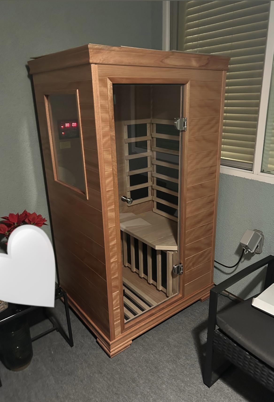 4 Person Outdoor Vertical Barrel Sauna, Cedar Wood Traditional Sauna | 6KW Harvia electric heater, 5-color LED lighting, 4 accessory sets included, professional backyard and garden spa customer photo 1