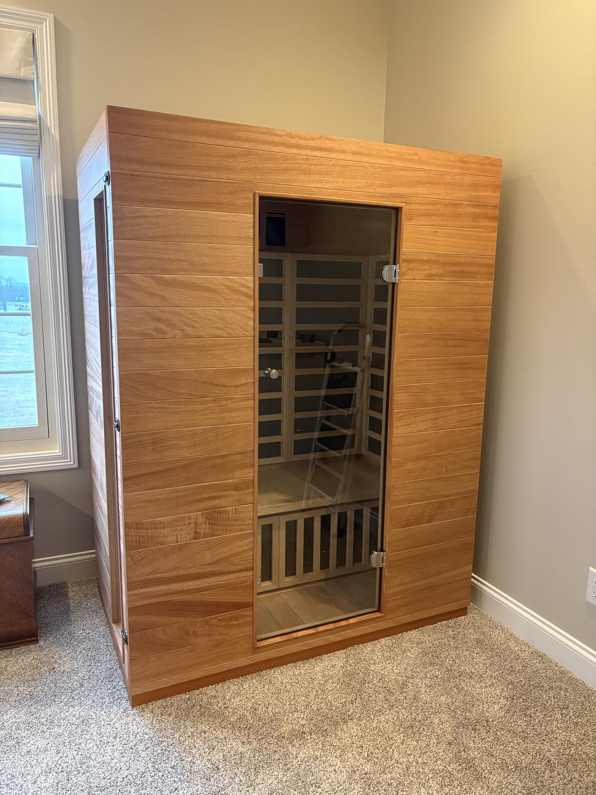 4 Person Outdoor Vertical Barrel Sauna, Cedar Wood Traditional Sauna | 6KW Harvia electric heater, 5-color LED lighting, 4 accessory sets included, professional backyard and garden spa customer photo 2