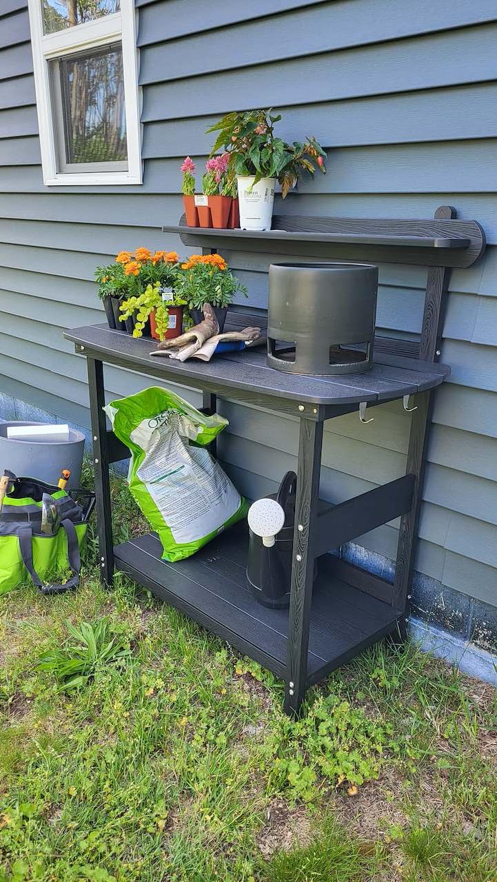 HIPS Outdoor Potting Table Bench with 3-Tier Storage, Black customer photo 1