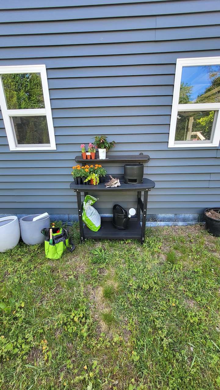HIPS Outdoor Potting Table Bench with 3-Tier Storage, Black customer photo 2