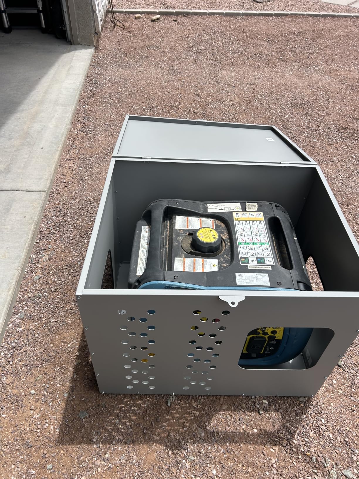Lounsweer Outdoor Power Equipment Storage Box Enclosure, Galvanized Steel Housing with Ventilation and Lockable Design, 28 x 22 x 22 Inch Silver Shelter for Rv Truck Trailer Use customer photo 1