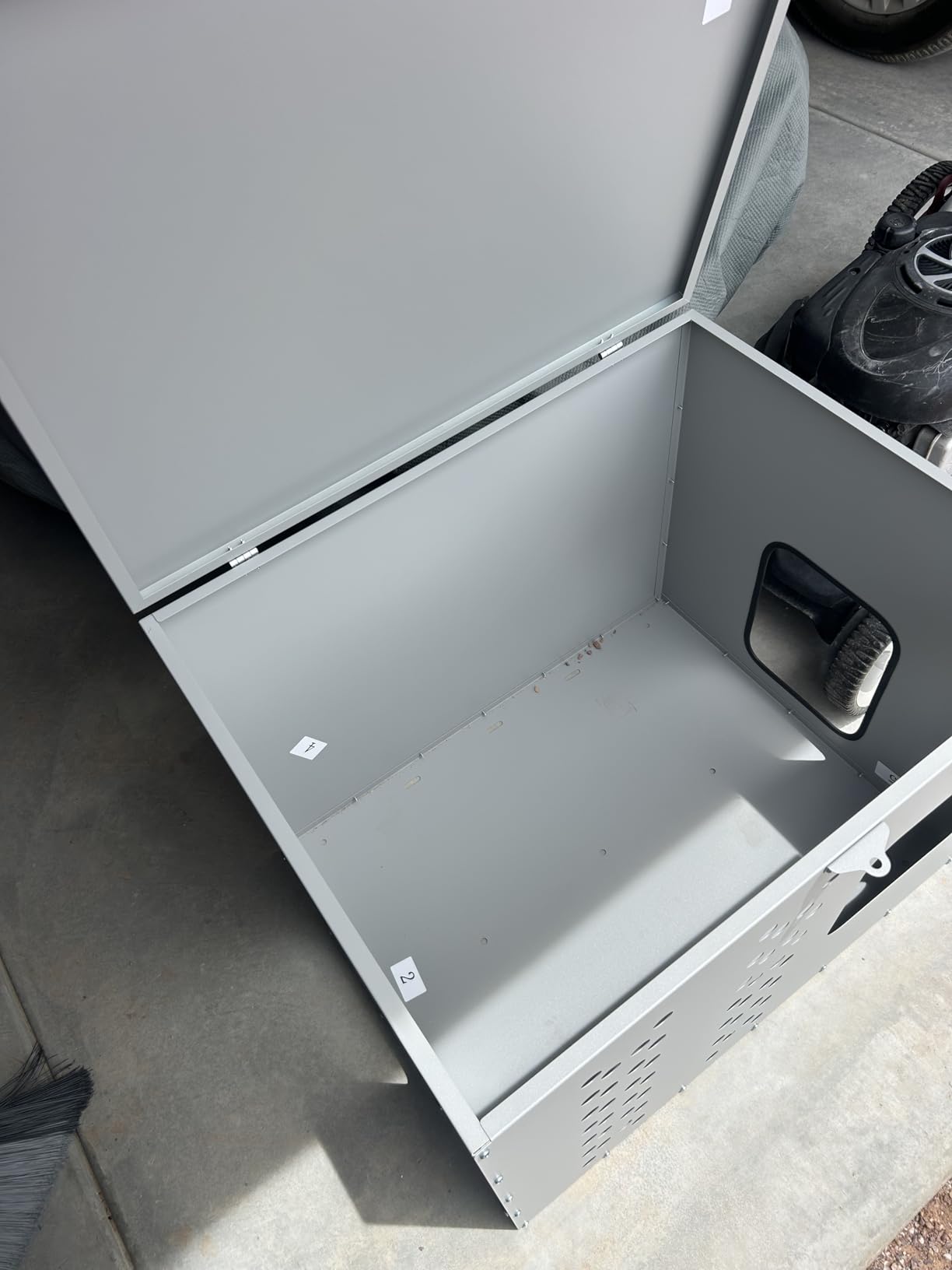 Lounsweer Outdoor Power Equipment Storage Box Enclosure, Galvanized Steel Housing with Ventilation and Lockable Design, 28 x 22 x 22 Inch Silver Shelter for Rv Truck Trailer Use customer photo 2