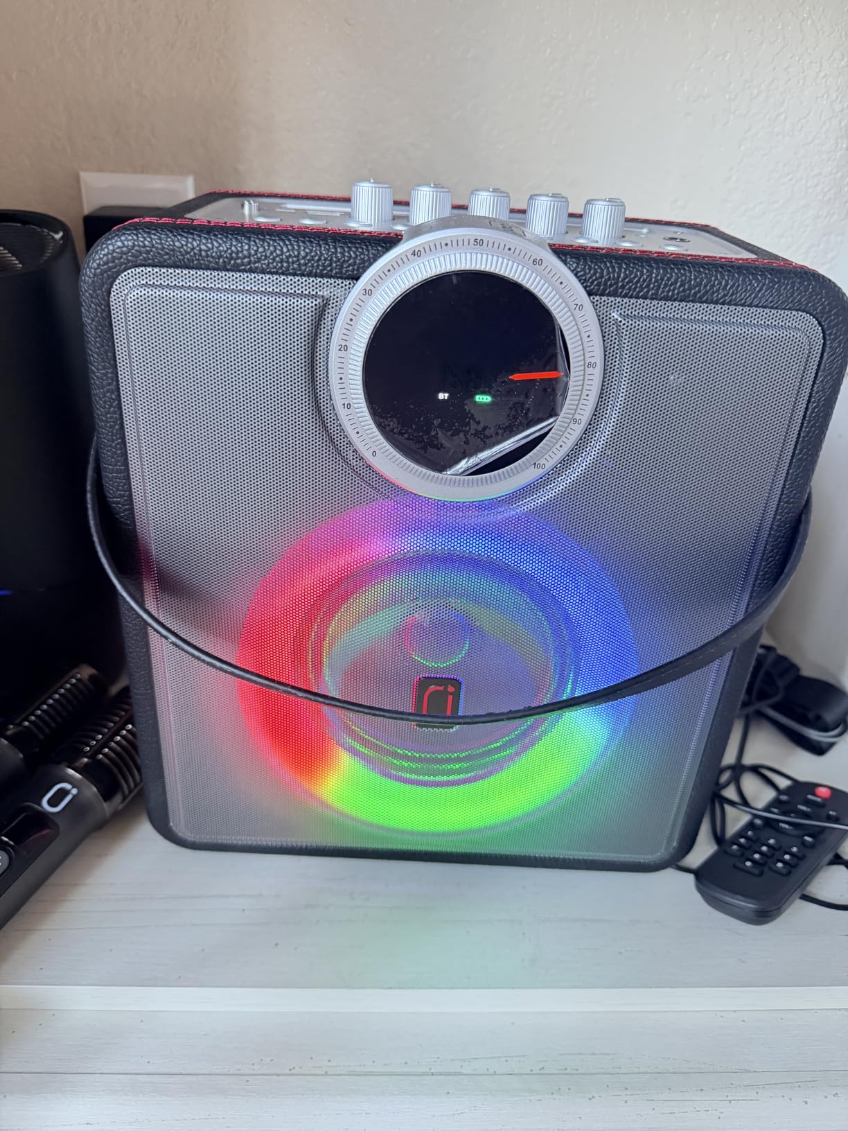 JYX Karaoke Machine for Adults, 200W Retro Leather Portable Bluetooth Speaker with 2 Rechargeable Wireless Microphones, PA System with LED Display & Light, Supports TWS/TF/USB/AUX/Live for Home Party customer photo 1