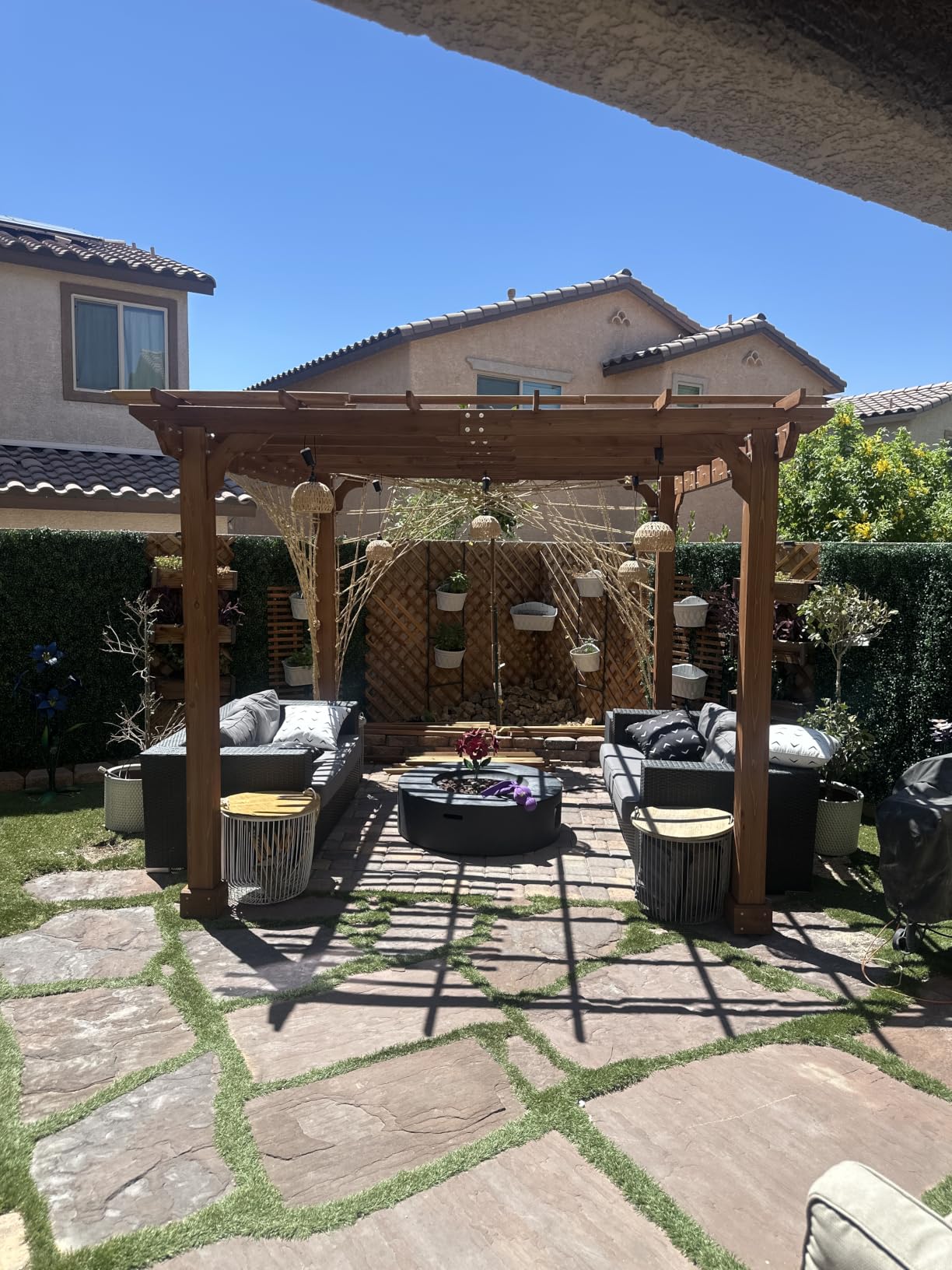 MUPATER 10x14 FT Cedar Wooden Pergola Kit with Trellis Roof, Outdoor Patio Pergola with Stakes, Snow and Wind Supported, All-Season Structure for Climbing Plant Support,Deck, Backyard, Lawn customer photo 1